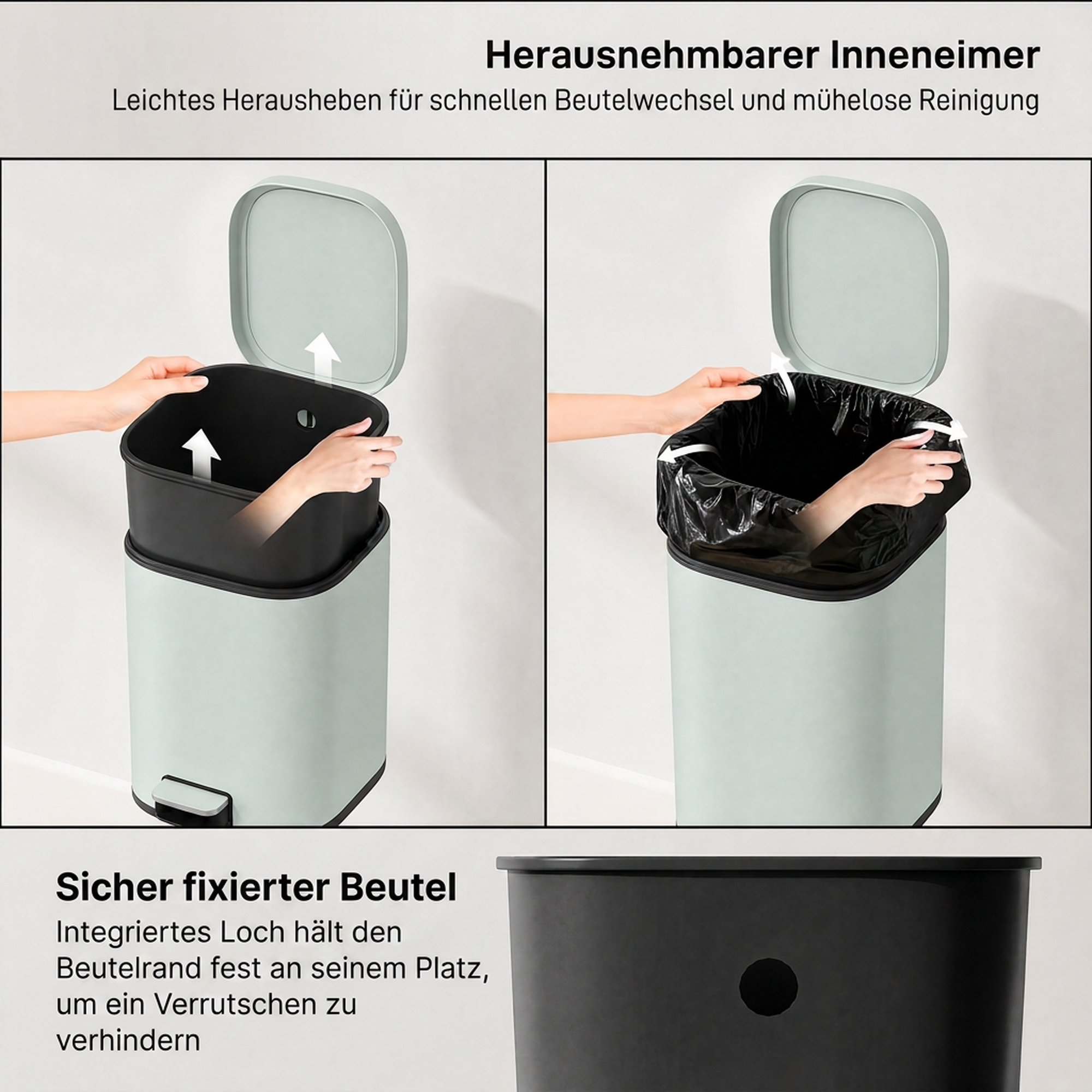 30L Küchenmülleimer Pedaleimer mit Deckel, Soft-Close- und Offenhalte-Funktion für Küche, Zuhause