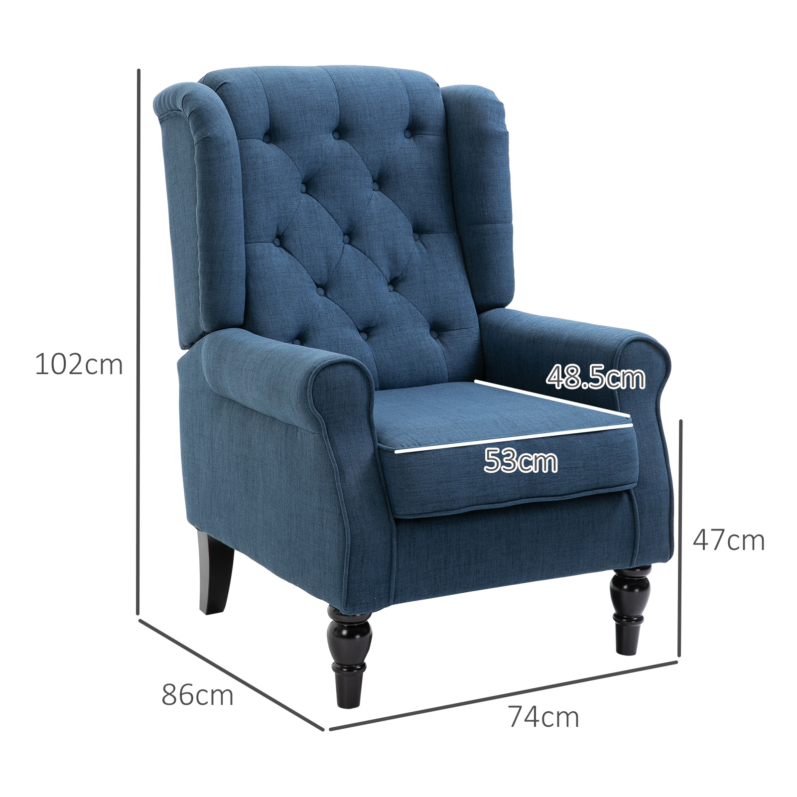 eleganter Ohrensessel, dick gepolstert, abnehmbarer Bezug, 74 x 86 x 102 cm, Blau