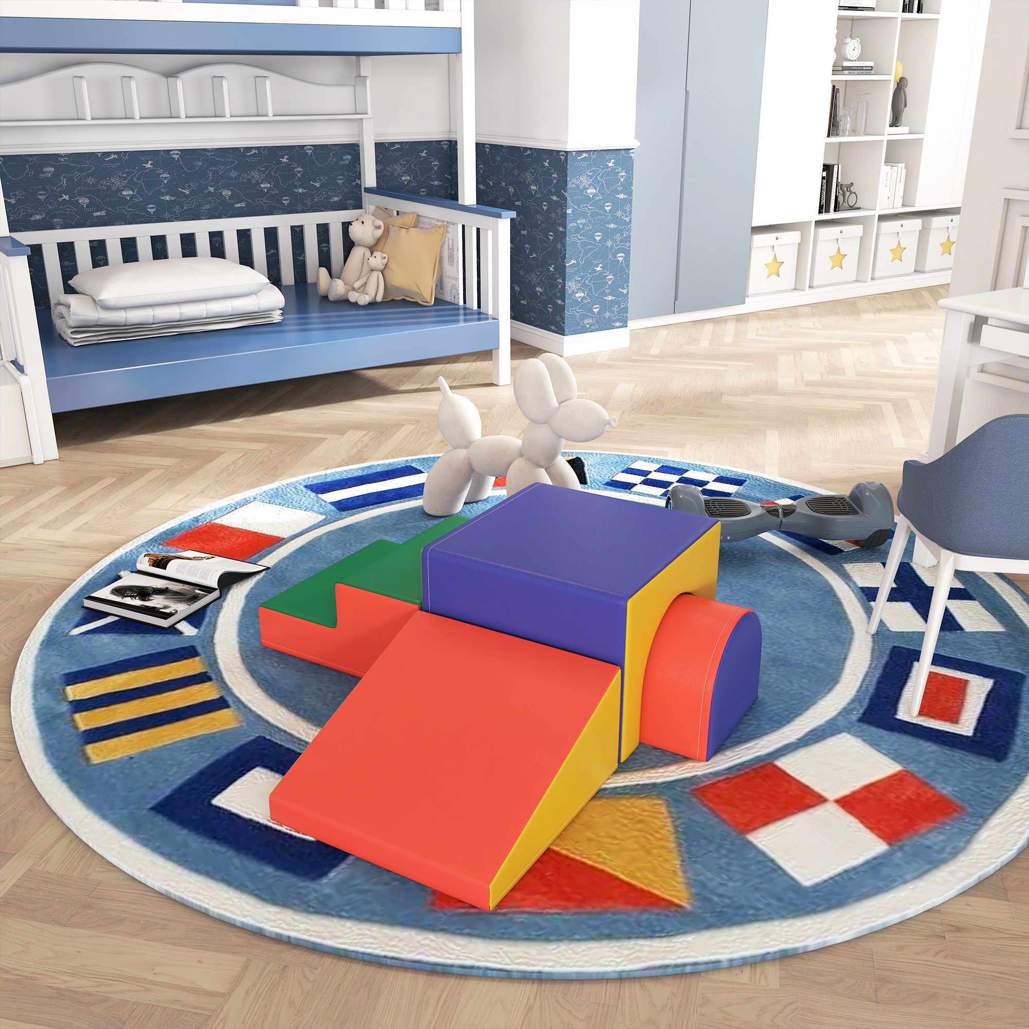 4er Softbaustein-Set zum Klettern und Rutschen, Kunstlederbezug, für Kinder im Alter von 1-3 Jahren, Mehrfarbig