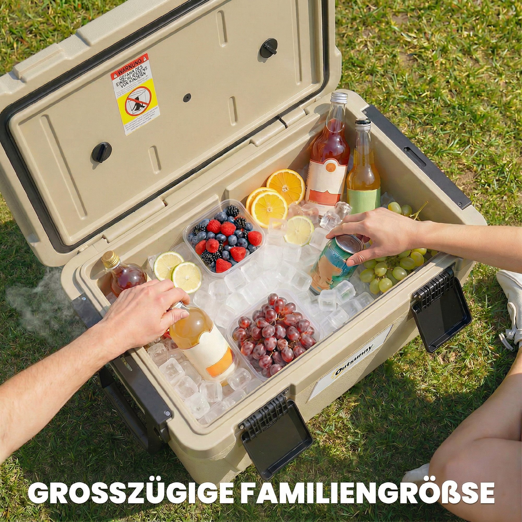 Kühlbox 42,6L Große Passive Thermobox bis zu 72 Std. Kühlung, mit PU-Vollschaumisolierung Ablassventil Griff, Tragbar