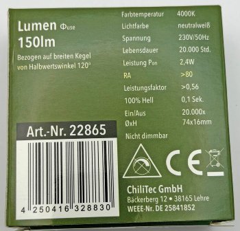 LED-Einbauleuchte "EBL-HV65si", silber, 230V, 2W, 4000K, 150lm, neutralweiß