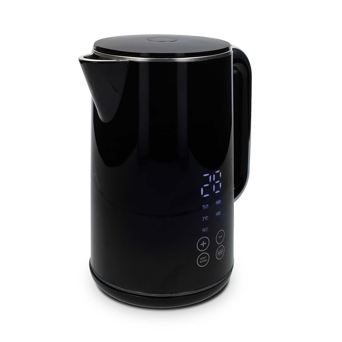 Wasserkocher | 1.7 l | Plastik | schwarz | 50,60,70,80,90,100 °C | Temperaturanzeige | Um 360 Grad drehbar | Verdecktes Heizelement | Strix Controller | Boil-dry protection