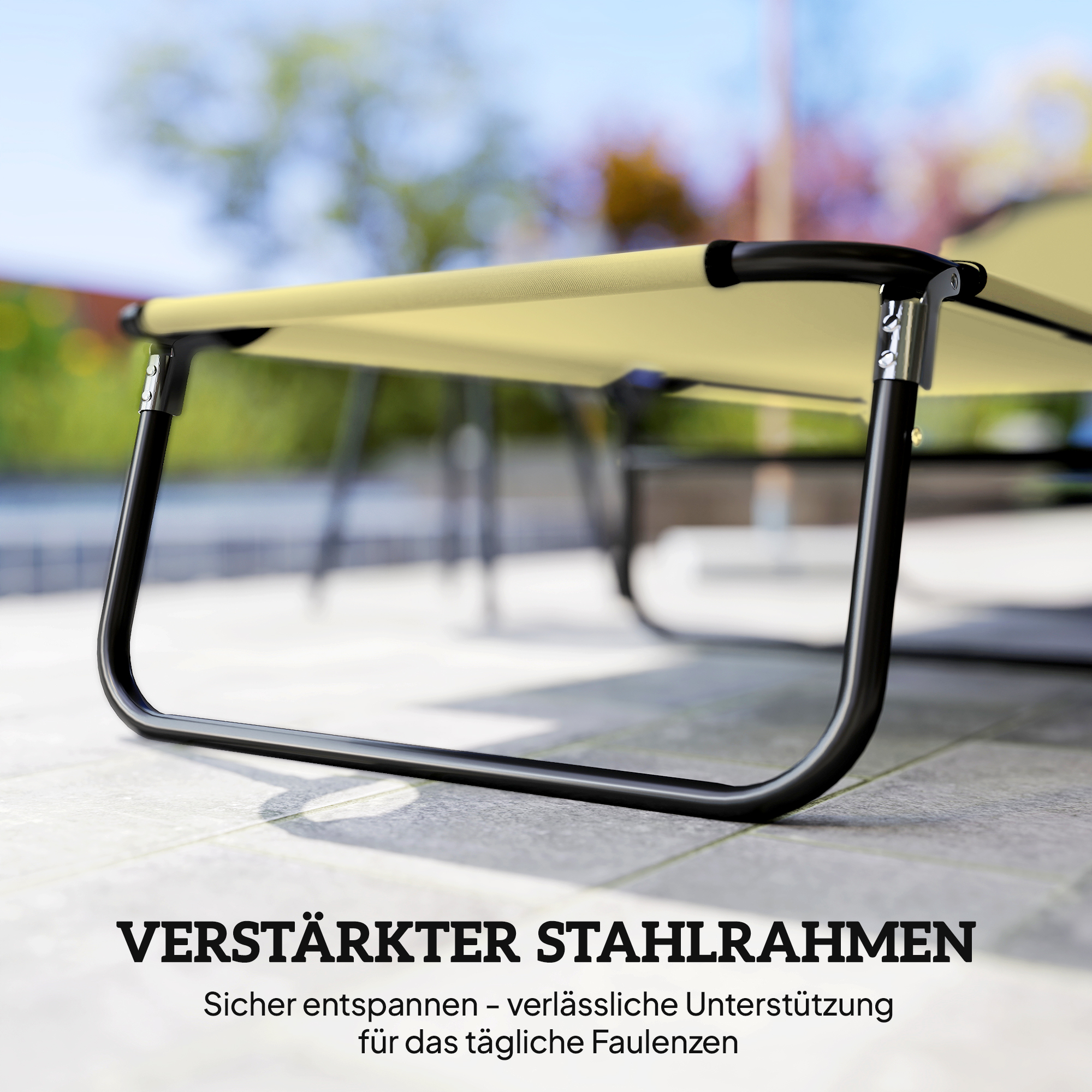 Sonnenliege, 5-fach verstellbare Rückenlehne, schnelltrocknend, Metallrahmen, 190 x 56 x 28 cm, Creme