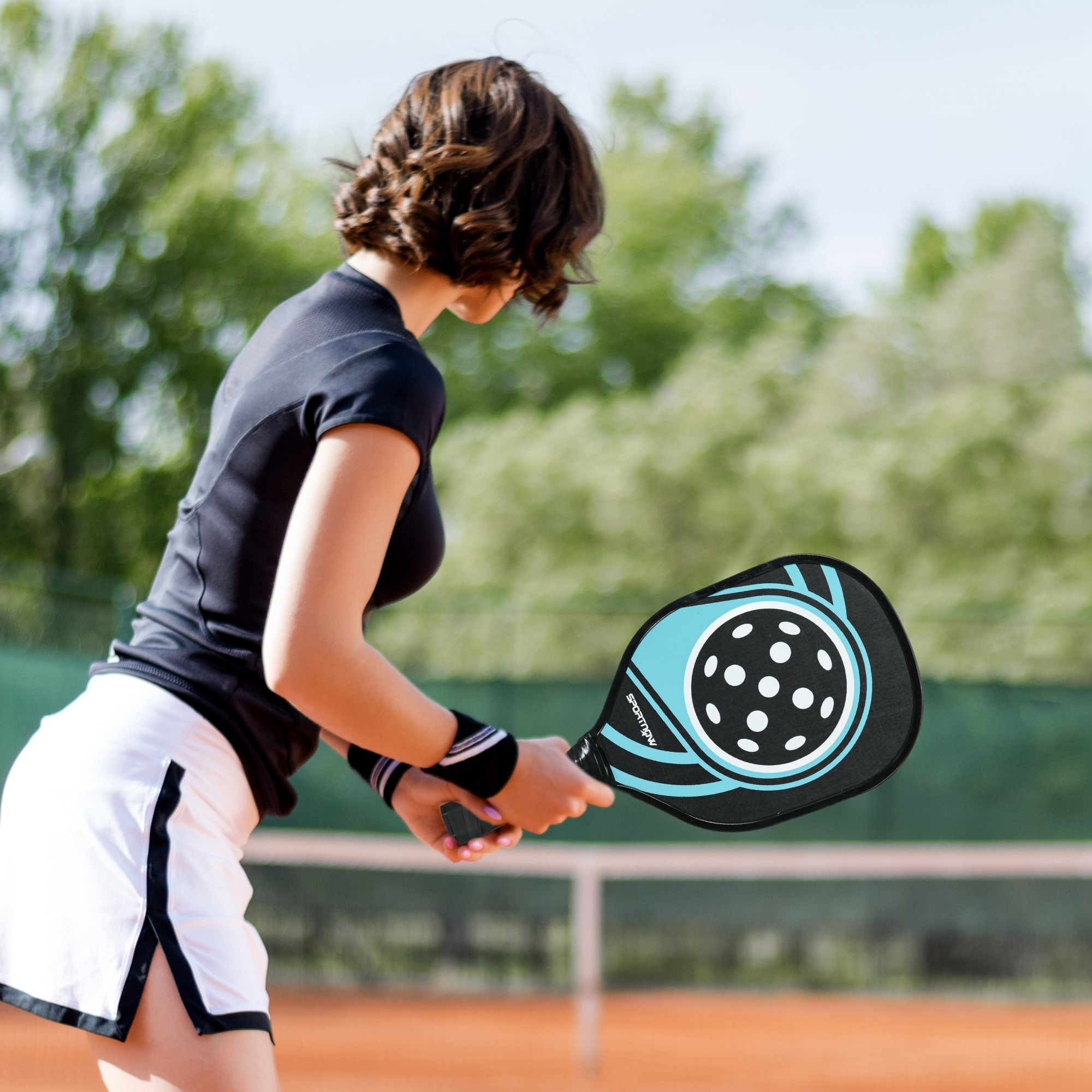 Pickleball-Set mit 4 Schlägern, 4 Bällen, Tragetasche, leicht und robust, Blau+Schwarz