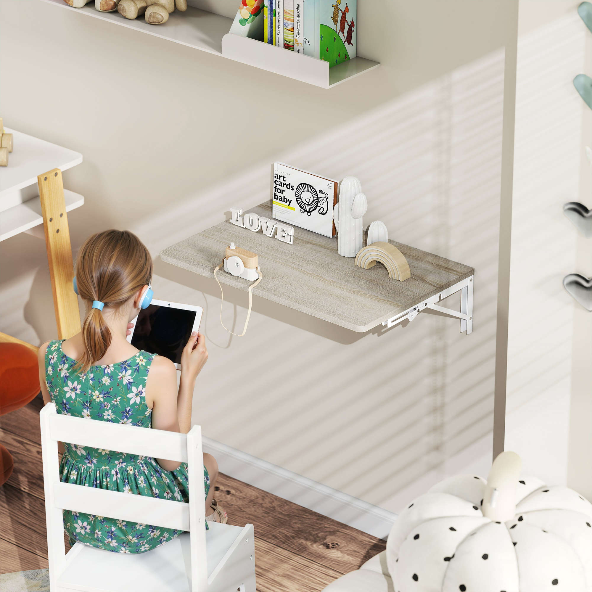 Wandklapptisch, 60x40 cm Klapptisch, Platzsparender Schwimmender Schreibtisch mit abgerundeten Ecken, für Homeoffice, Wohnzimmer, Schlafzimmer, Küche, Eiche