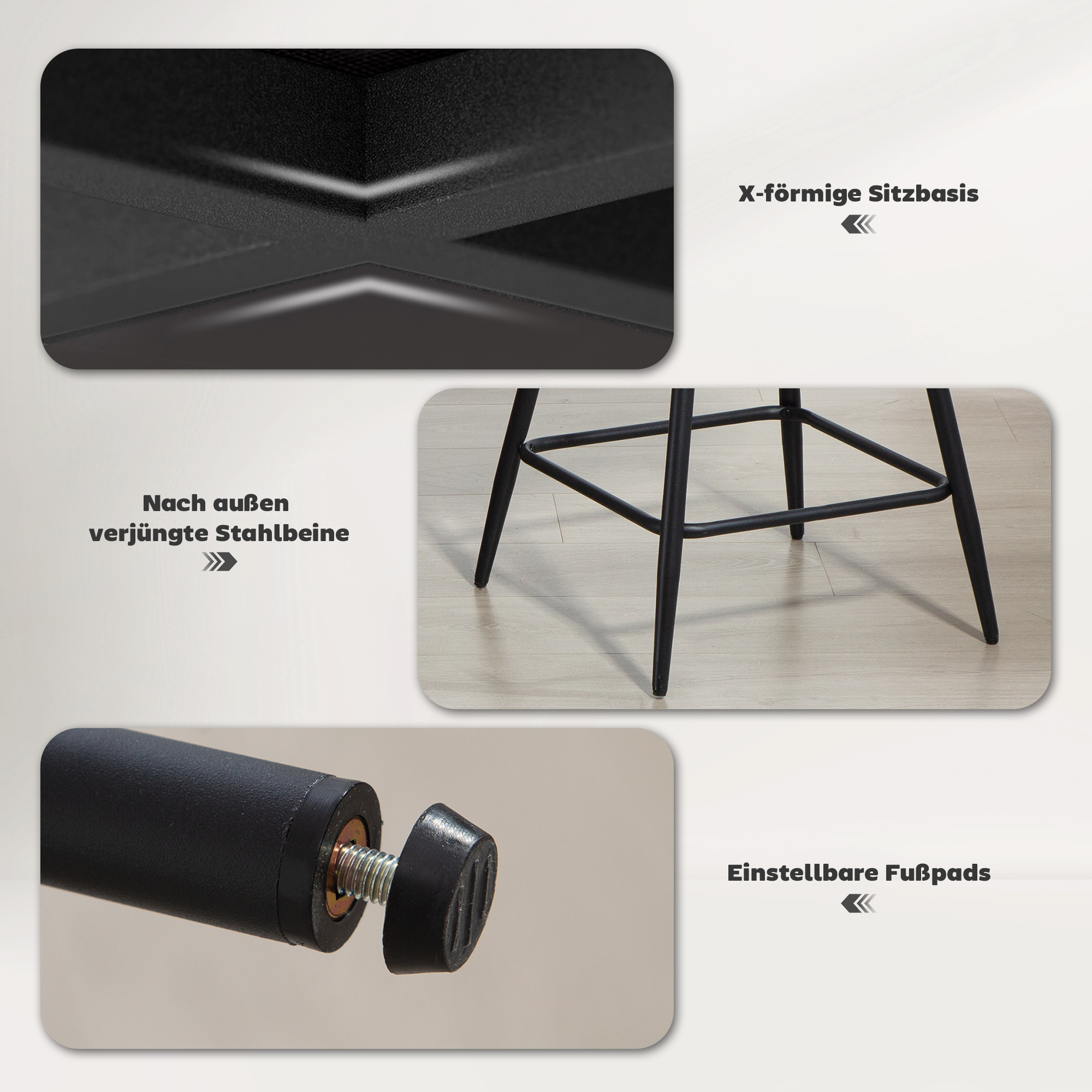 2er-Set Barstühle mit Cordbezug und Stahlbeinen, Polsterstühle für Kücheninsel, Esszimmer, Grau