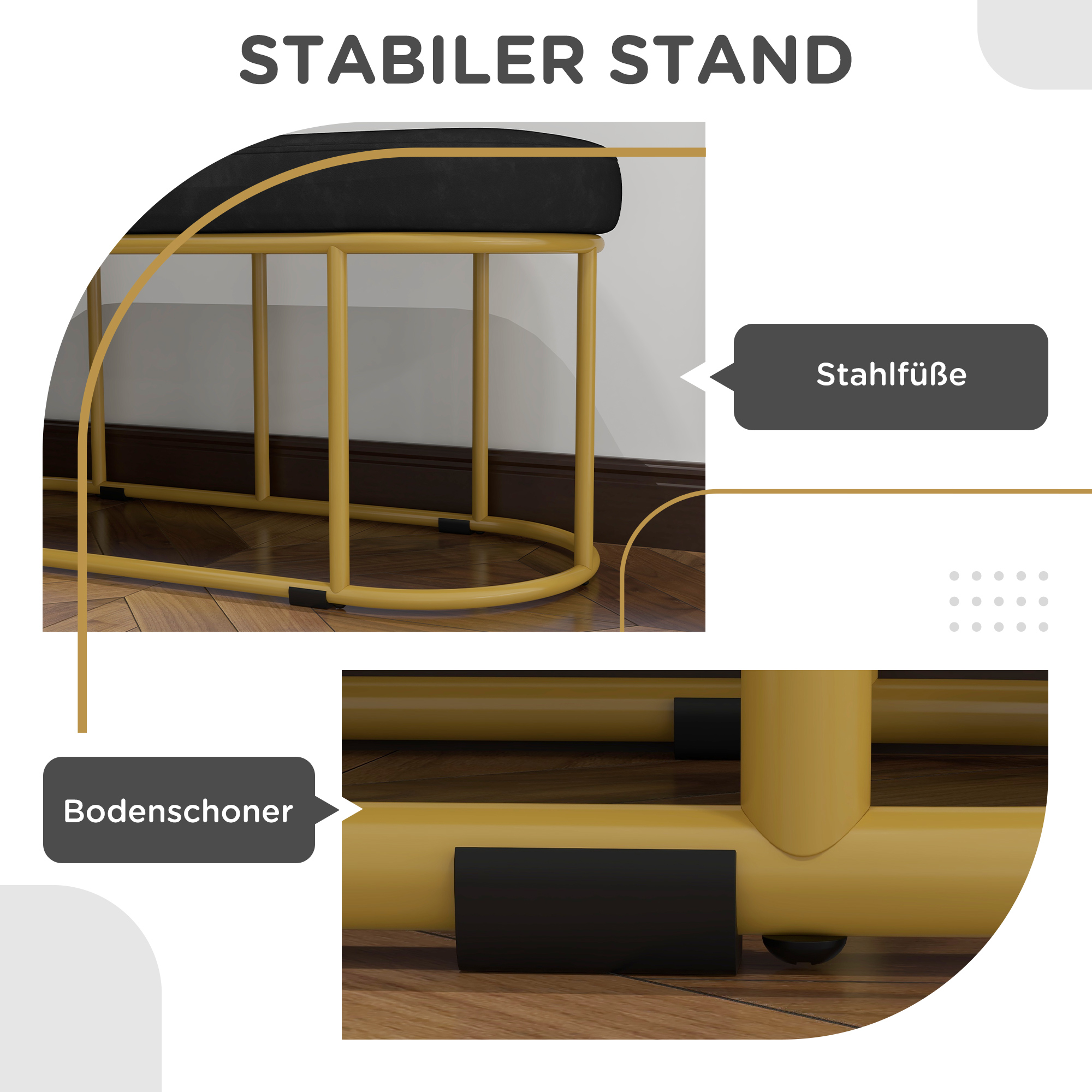 Schuhbank im Retrodesign, Bettbank, Flurbank, Samtoptik, bis 200 kg, Metallrahmen, schwarz, 100 x 37 x 43cm