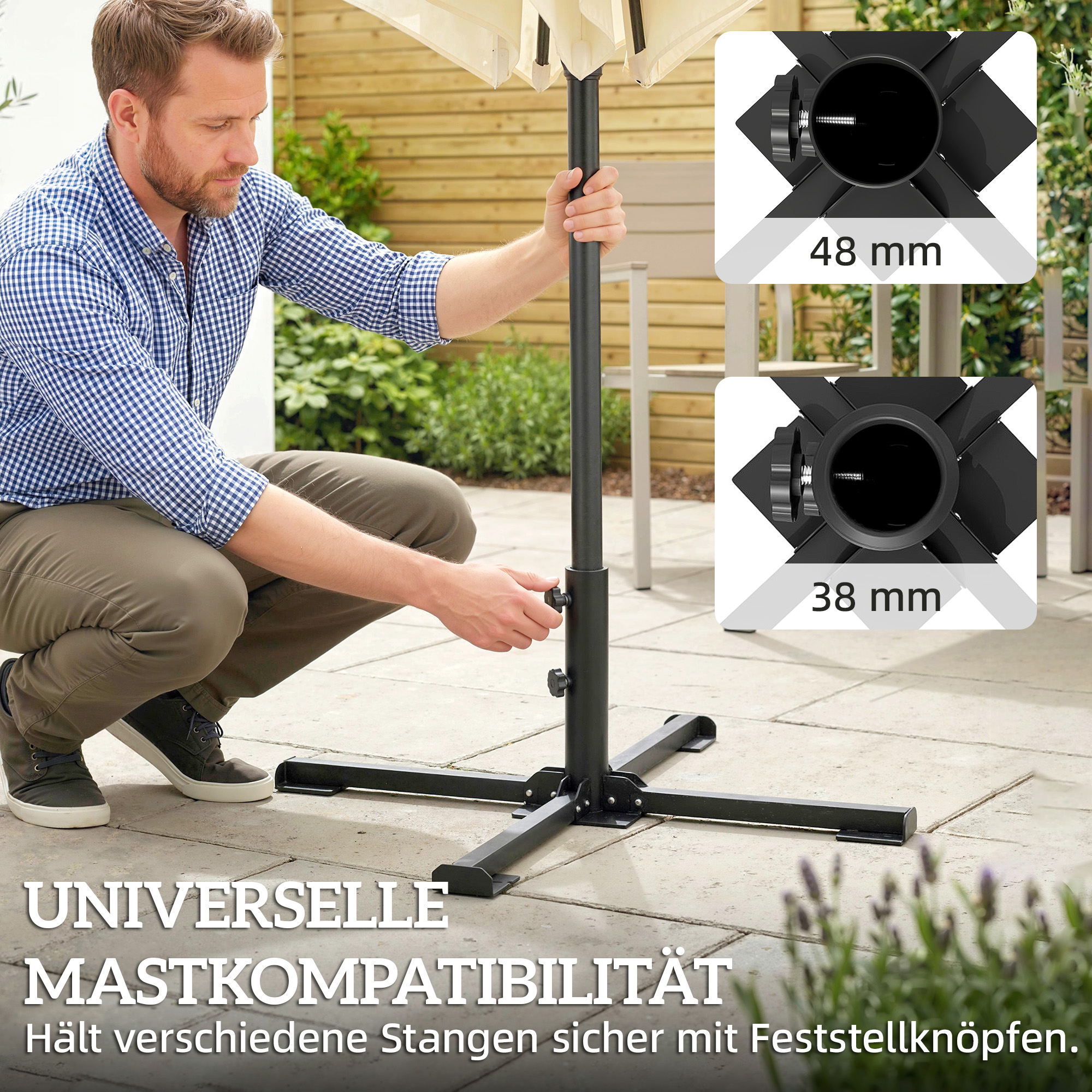 Sonnenschirmständer Klappbarer Schirmständer Rohrdurchmesser 38 und 48 mm Kreuzständer für Sonnenschirme, Dunkelgrau