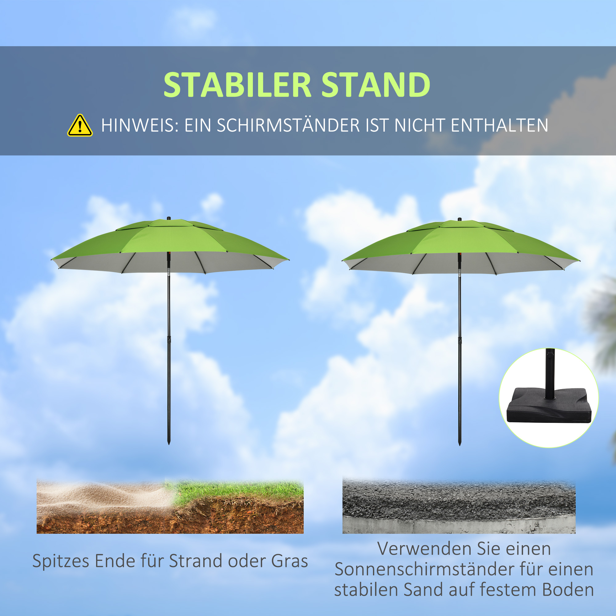 Strandschirm, Sonnenschirm, mit Belüftungsöffnungen, inkl. Schutzhülle, ?1.85, Grün