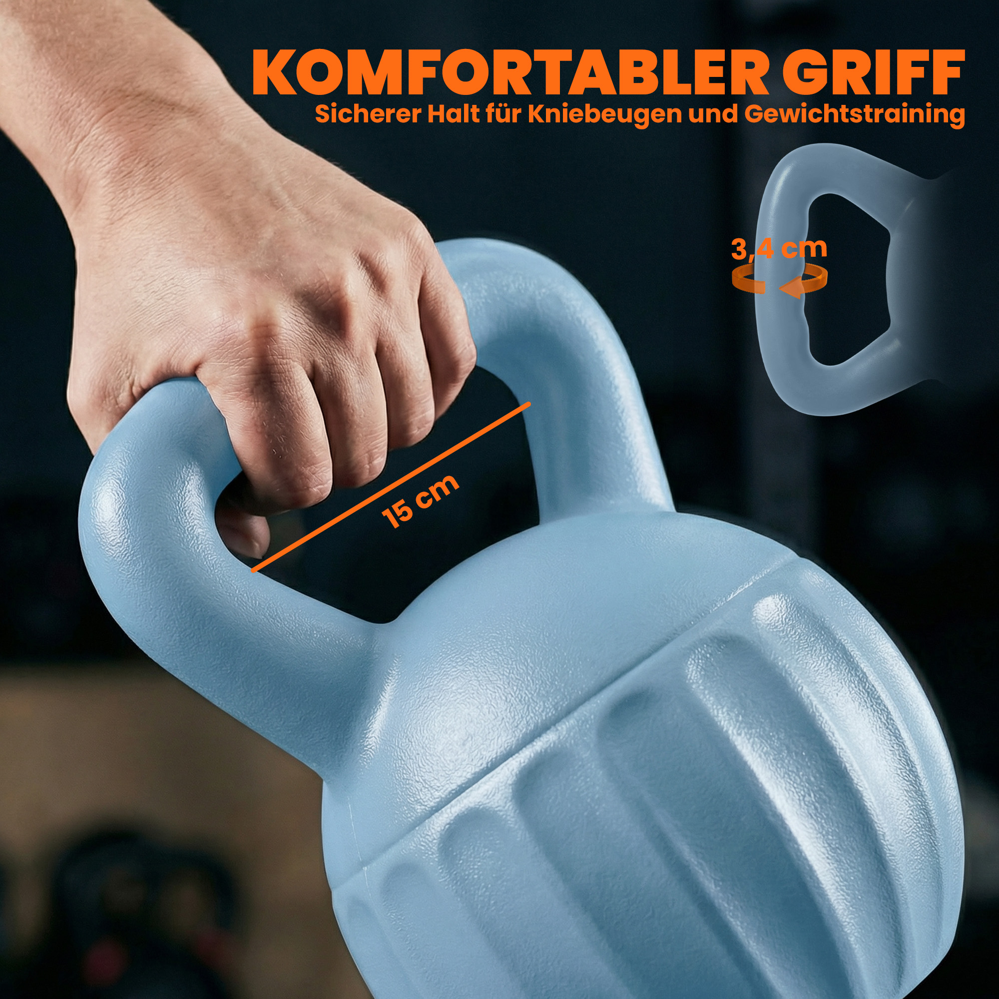 Kettlebell Kugelhantel 6 kg Gewicht-Hantel mit Sand befüllt für Anfänger Zuhause Krafttraining 21 x 21 x 27 cm Blau