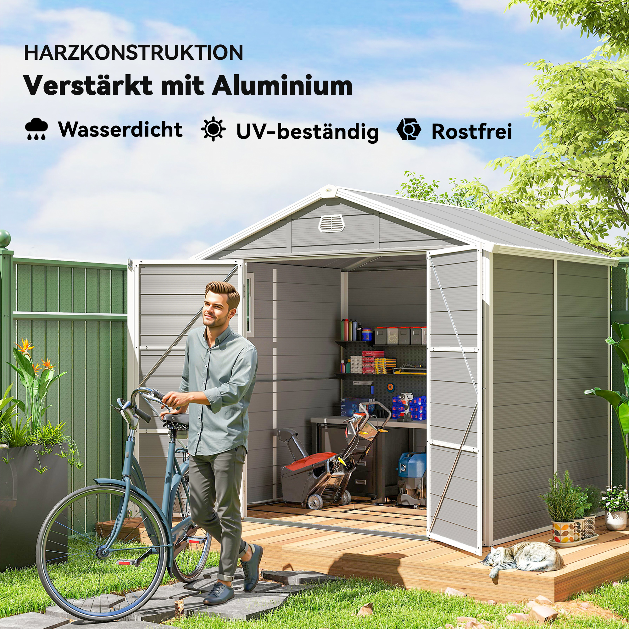 Gerätehaus, 4,1m², Gartenhaus mit Satteldach, 240 x 190 x 180/228 cm