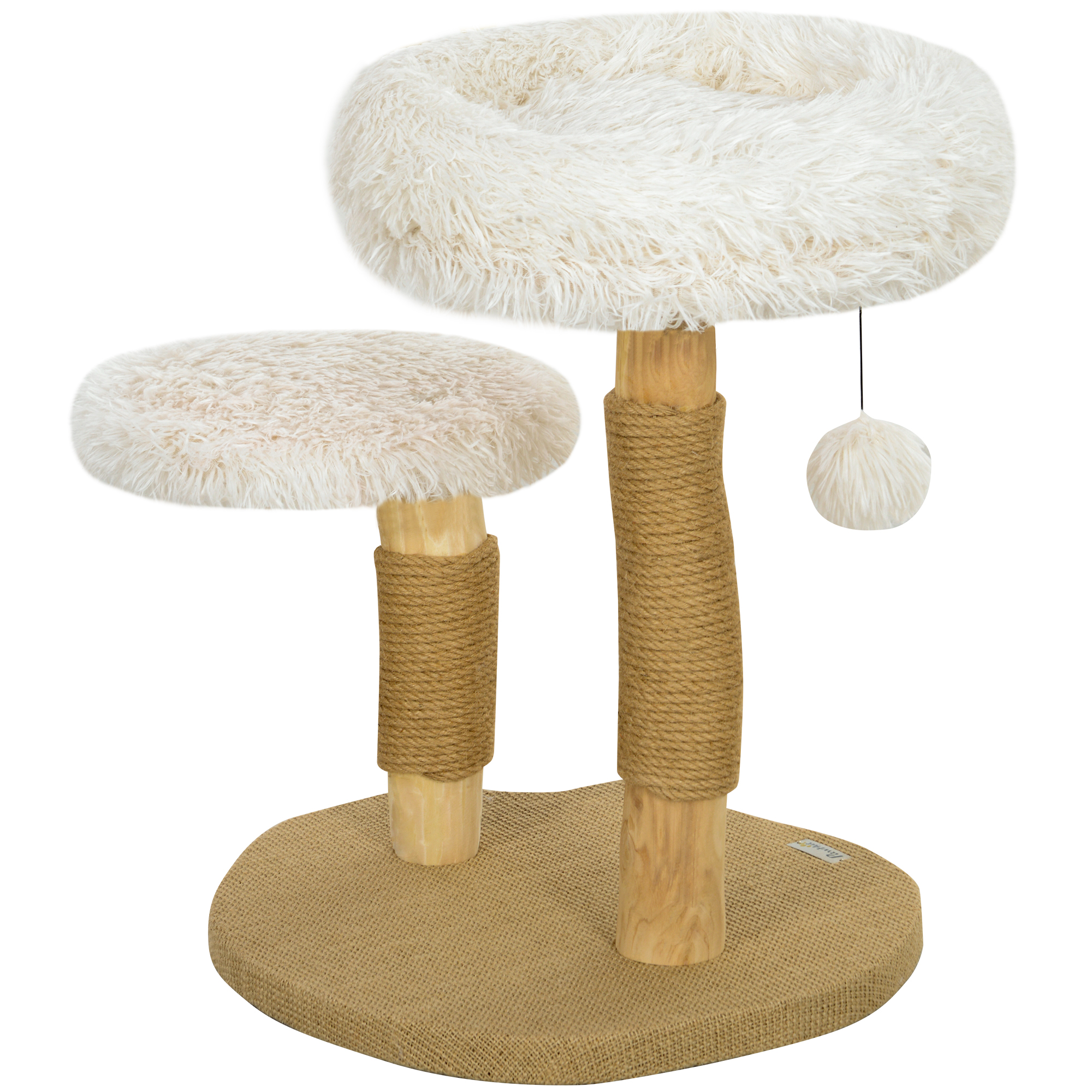 Katzenbaum, 61,5 cm, mit Katzenbett, Kratzpfosten, Sprungplattform, Spielzeugball, für Katzen bis zu 5 kg, Weiß Katzenbaum, 61,5 cm, mit Katzenbett, Kratzpfosten, Sprungplattform, Spielzeugball, für Katzen bis zu 5 kg, Weiß