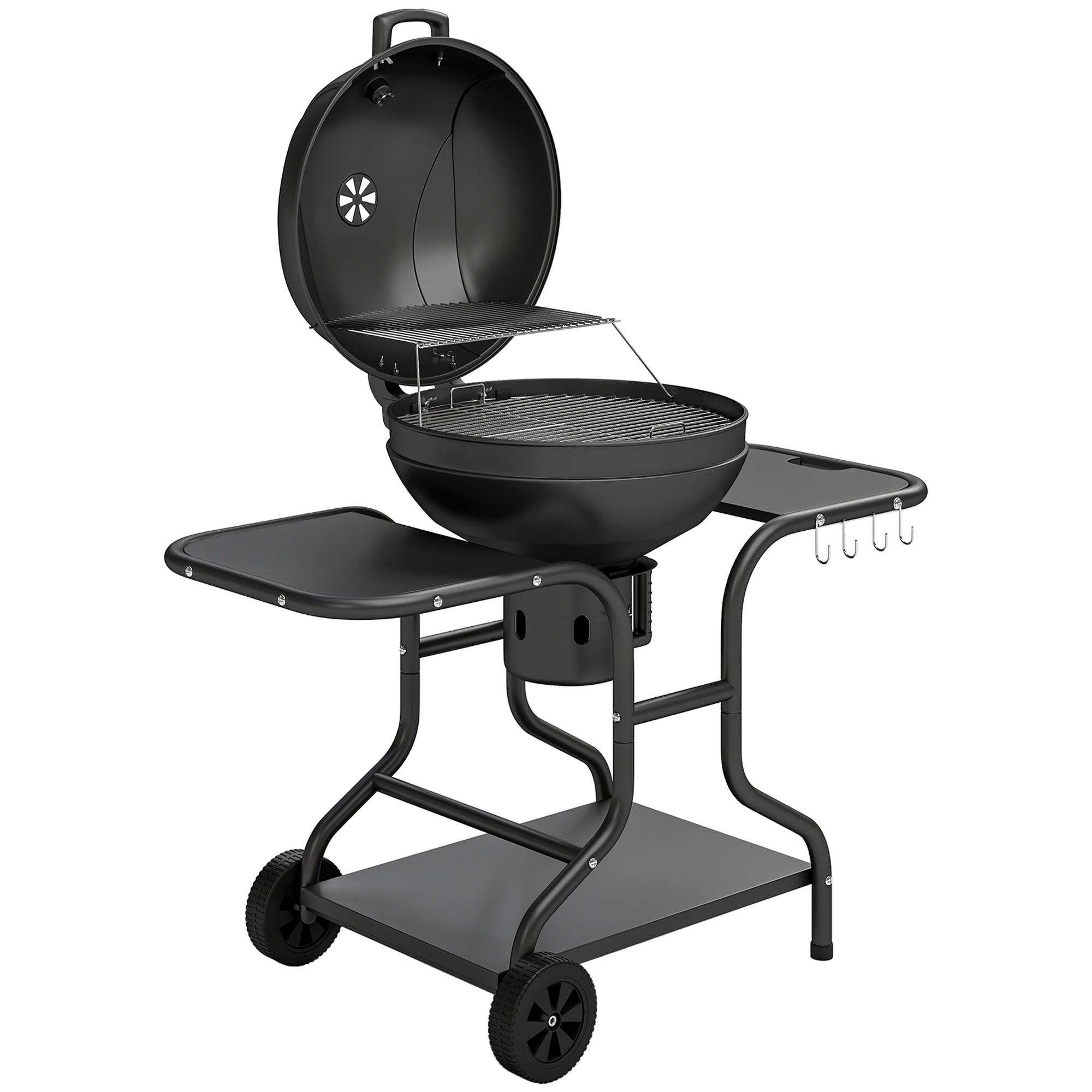 Holzkohlegrill BBQ Smoker mit Seitentischen Deckel Thermometer Räder 129 x 63,5 x 106,5 cm