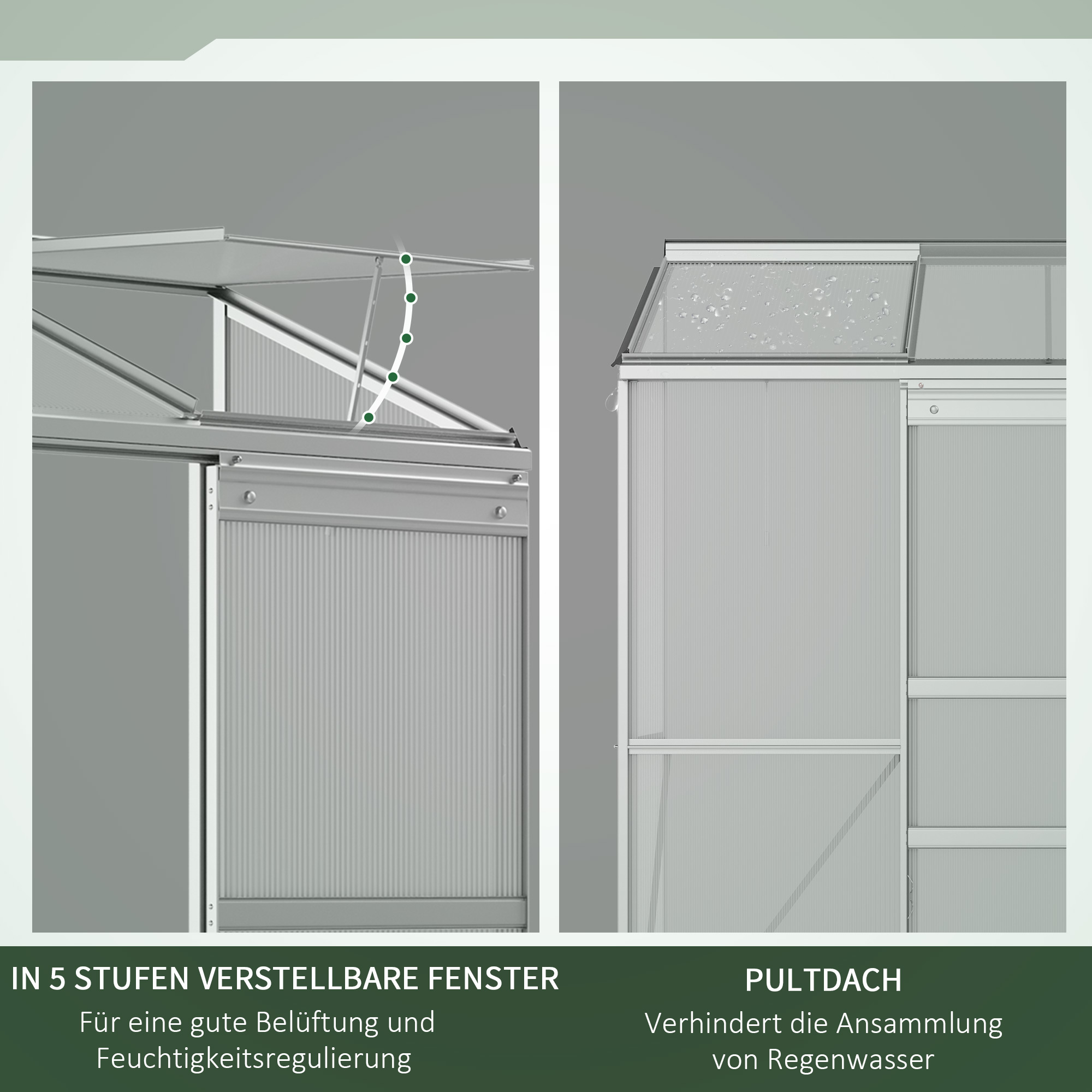 Anlehngewächshaus, Schiebetür, Dachfenster, Polycarbonat+Aluminium, Farbe: Silber, 192 x 68 x 196 cm