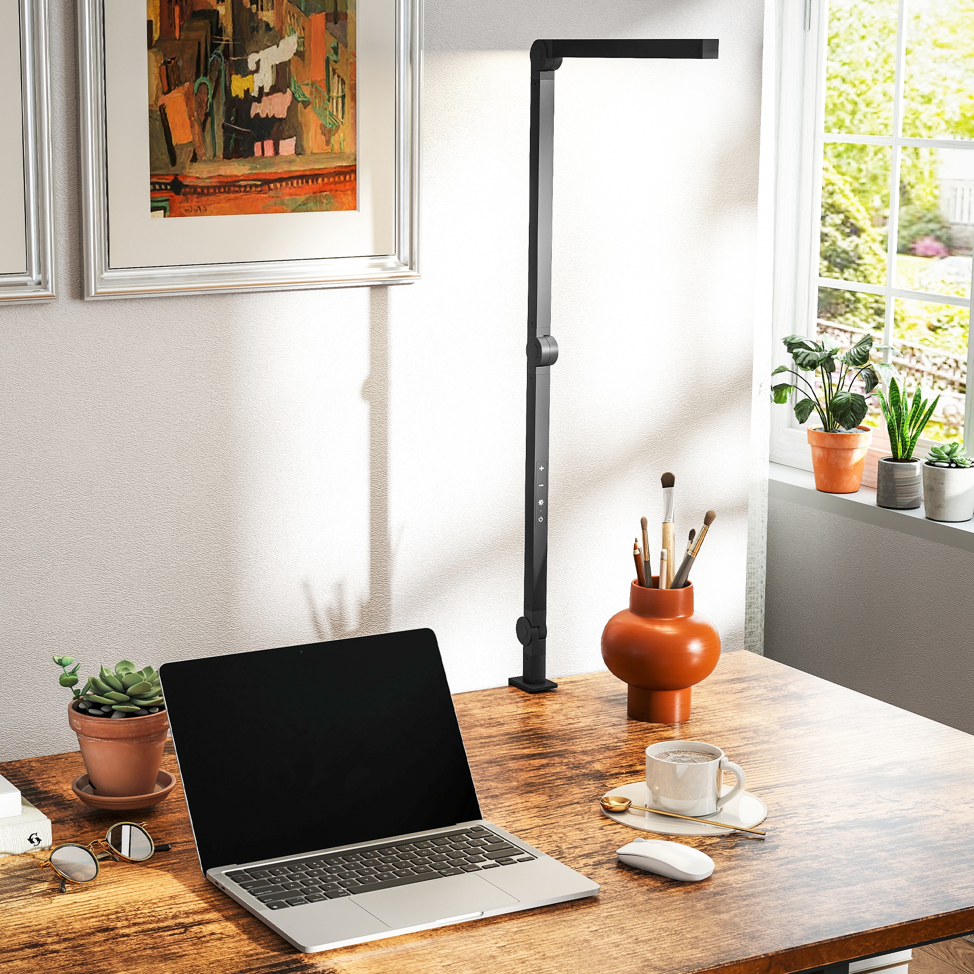 Schreibtischlampe, anpassbare Helligkeit und Farbe, Metallklemme, 96 LEDs, Schwarz