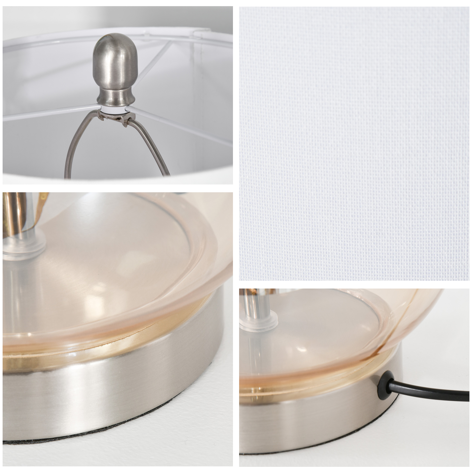 2-Set Tischlampen Tischleuchten E27-Fassung Nachttischlampe 40 W Glas Leinen Metall Bernstein Ø30 x 56H cm