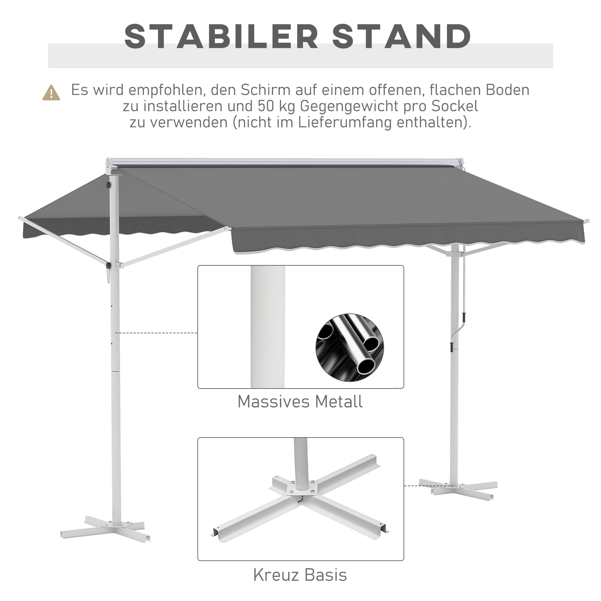 Standmarkise Gartenmarkise Markise mit Faltarm Kurbel Terrasse Grau 3x3m
