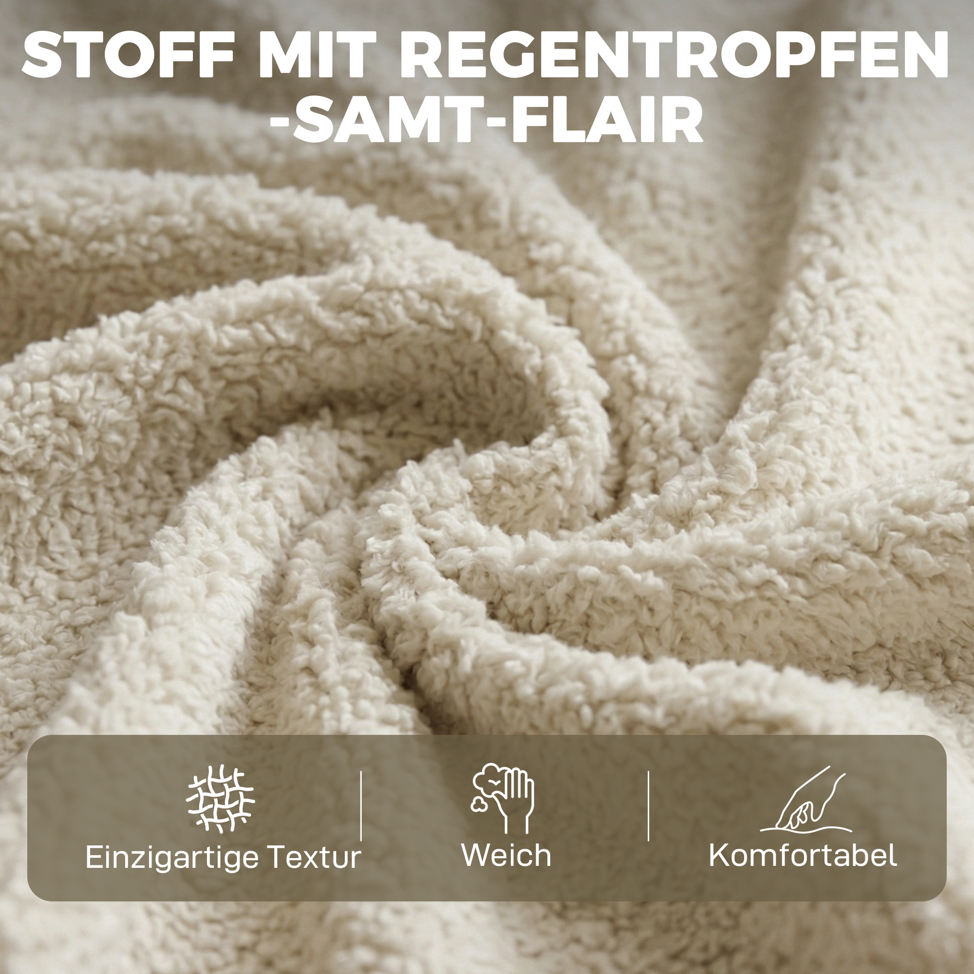 Ecksofa mit umkehrbarer Chaiselongue, 3-Sitzer Sofa mit Samtoptik, breite und tiefe Sitzfläche, Federkissen, Beige