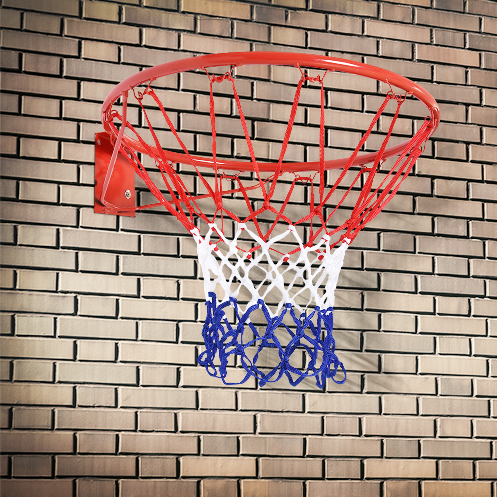 Basketballkorb, Indoor & Outdoor mit Ø46 cm Korb und Netz, Wandmontage, Basketball Board für Erwachsene, Rot + Blau + Weiß