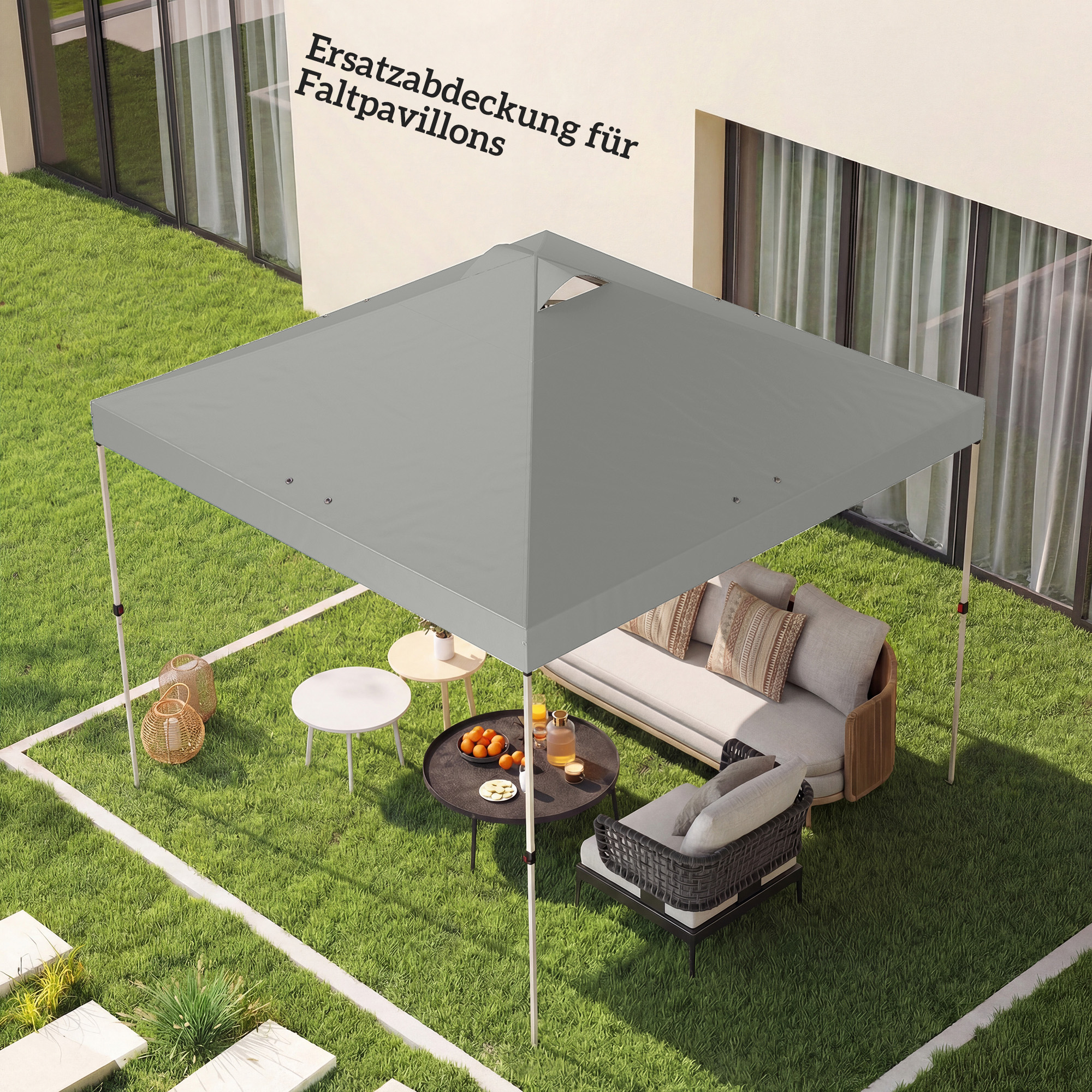 Pavillon-Dach Ersatz UV50+ wasserfest mit 8 Abflusslöchern 3 x 3 m, Hellgrau