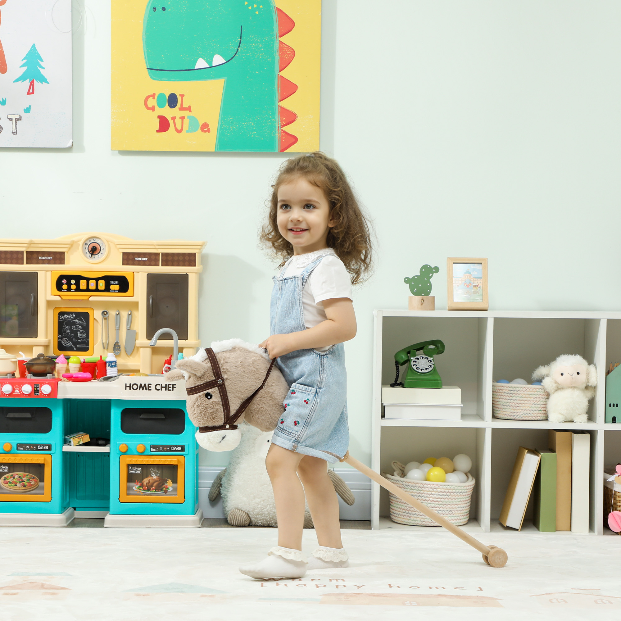 Steckenpferd Kinder Steckenpferde mit Sound, Rolle, Stockpferd zum Reiten für Kinder 24+ Monate, Grau