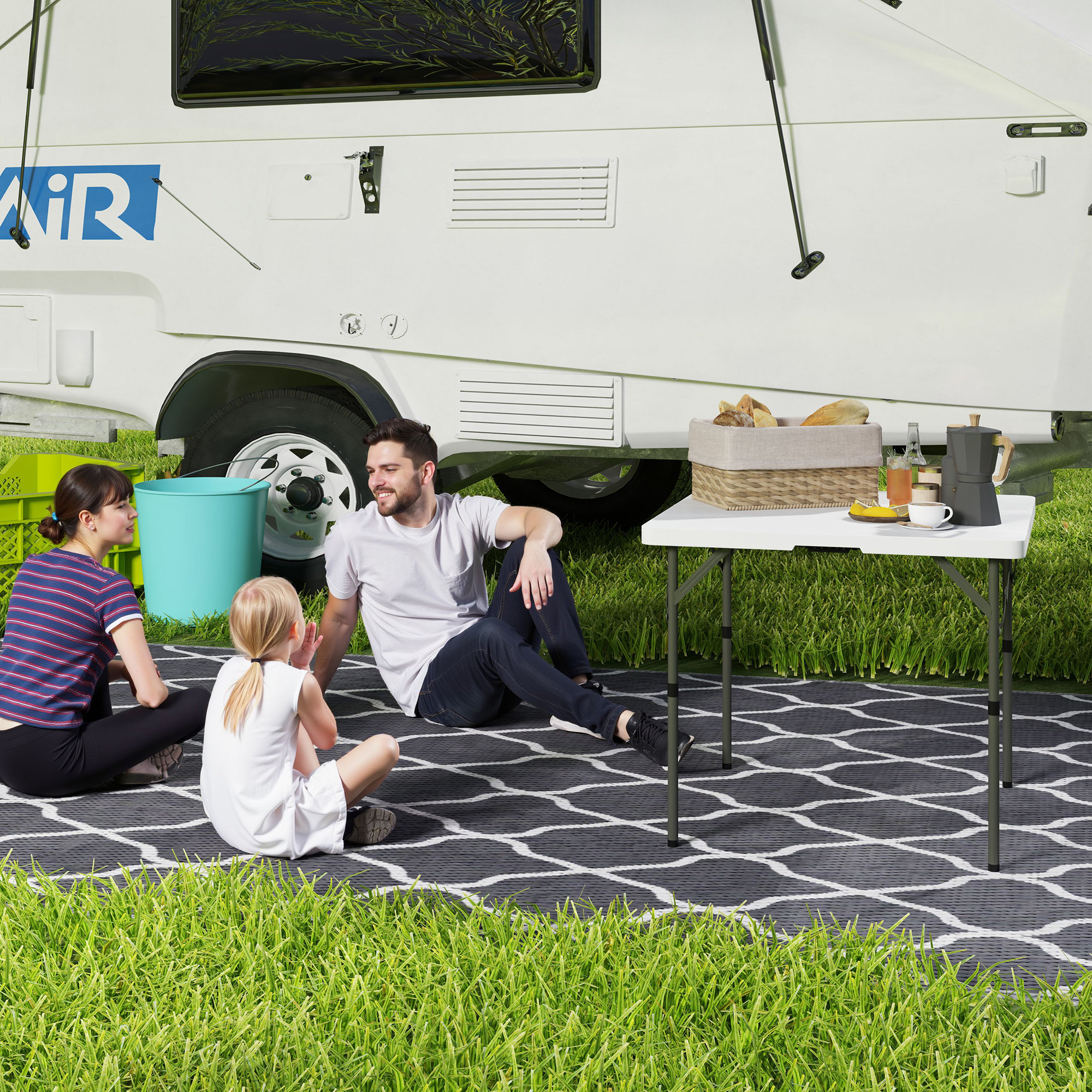 Picknicktisch, Klappbarer Campingtisch, in zwei Höhen einstellbar, für Gartenpartys, Camping, Kunststoff, Metall, Weiß