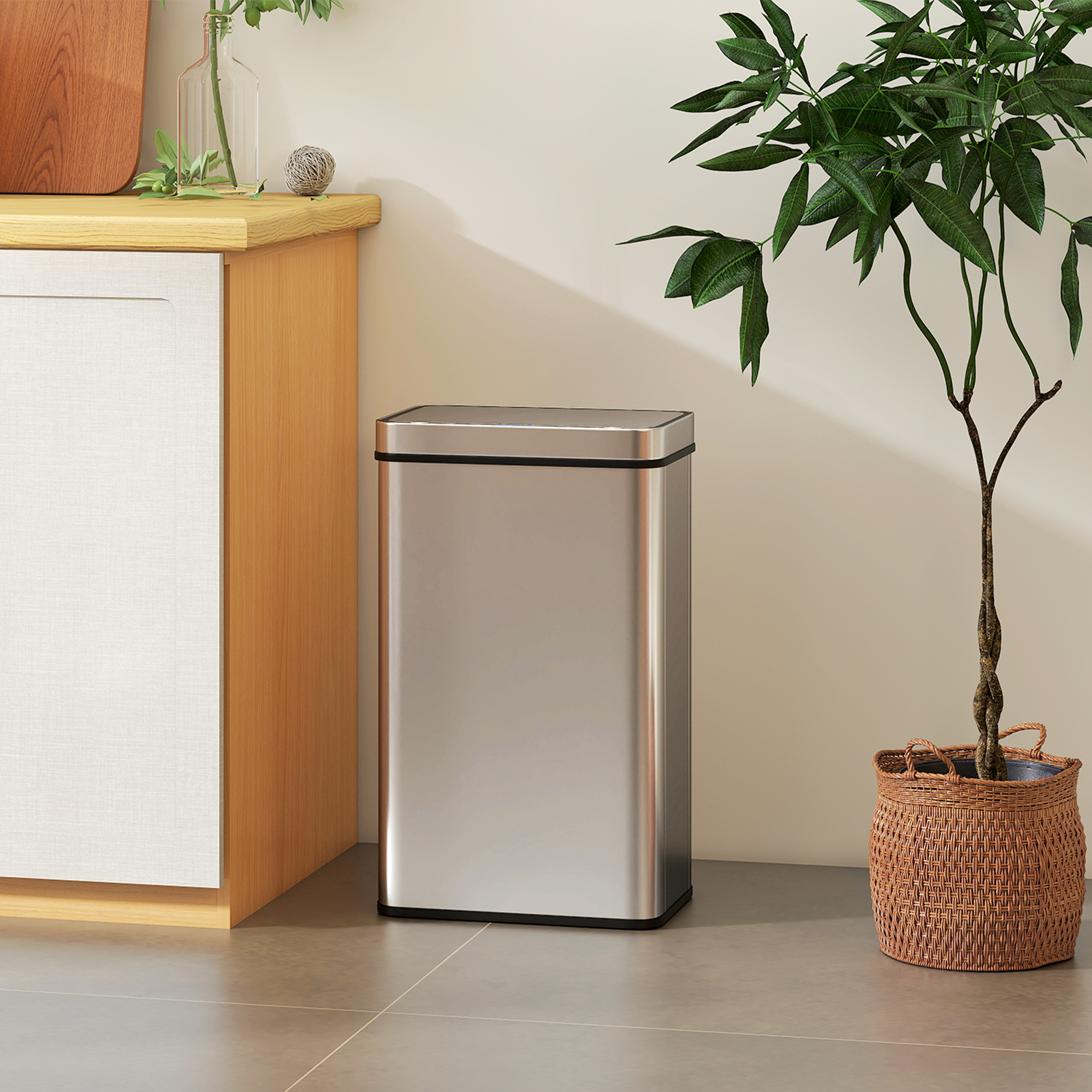 60l Sensor-Mülleimer, automatischer Deckel, Edelstahl, vielseitig einsetzbar, Silberfarben