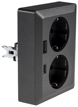 MILOS Schutzkontakt-Steckdose 2-fach / 250V~/ 16A, 1x UP, USB A+C/PD, anthrazit