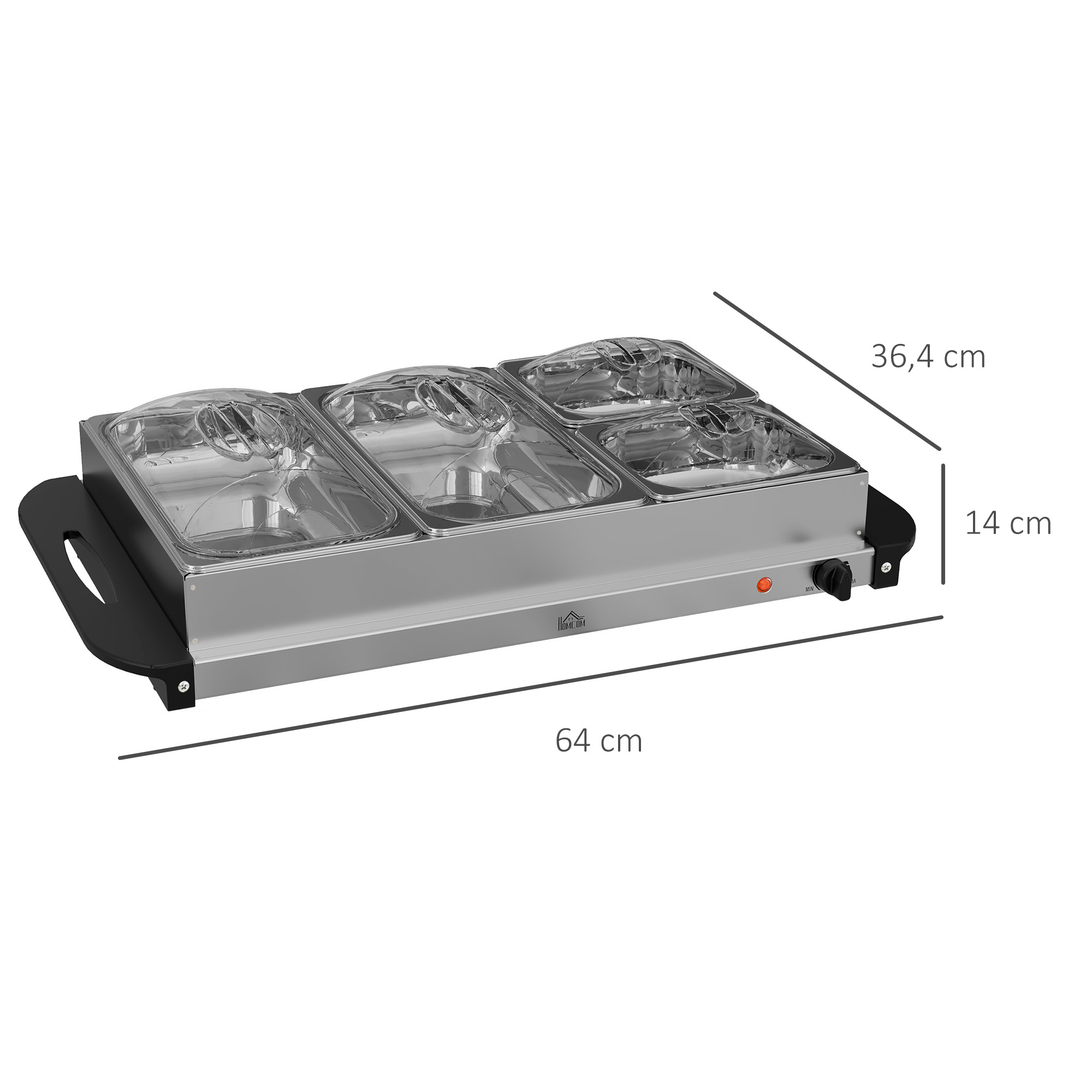2-in-1 Buffetwärmer 6,8L Warmhalteplatte 300 Watt Edelstahl Speisewärmer Silber