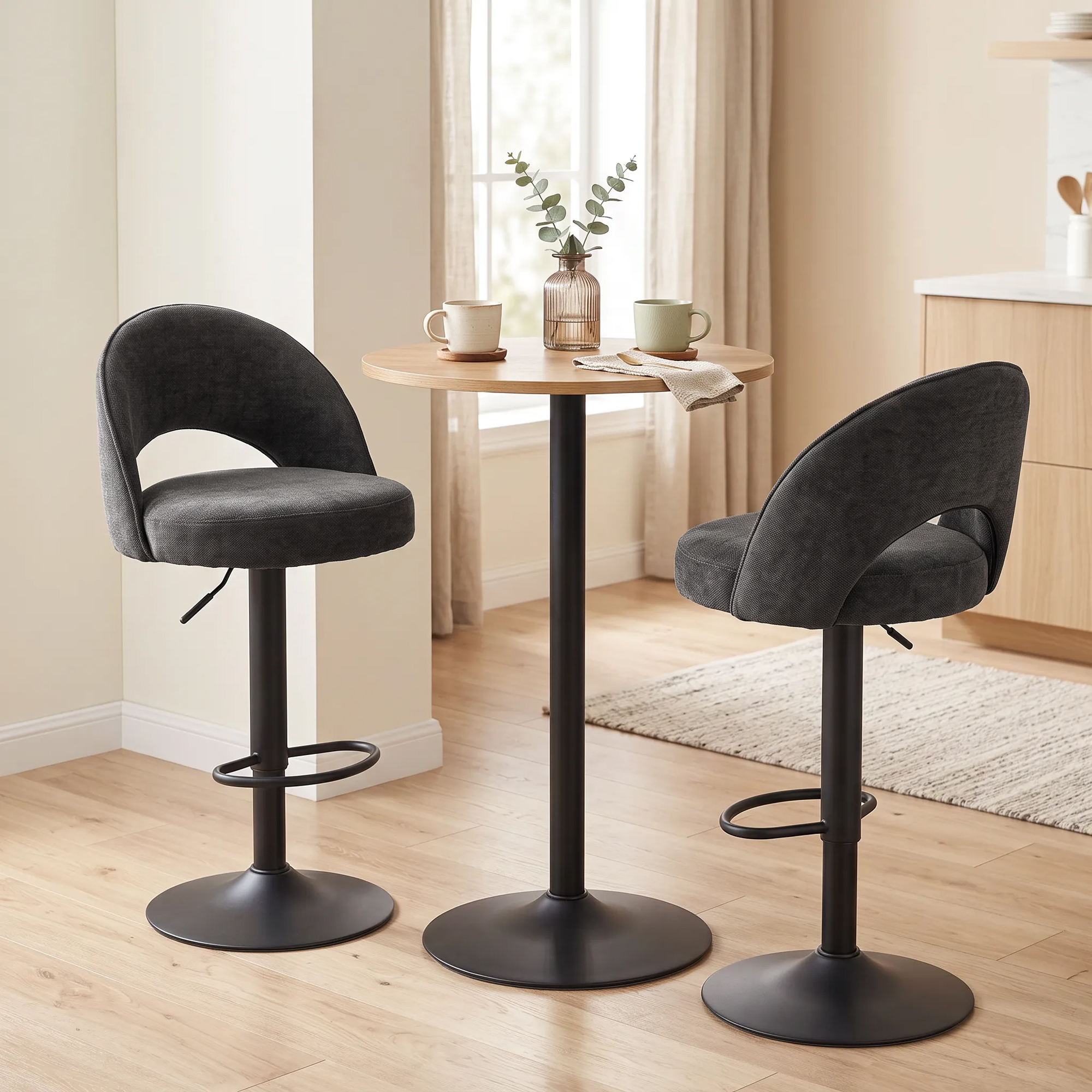 Barhocker 2er-Set, höhenverstellbar und drehbar, für Theke, Dunkelgrau