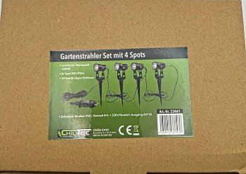 Gartenstrahler Set mit 4 Spots, Netzteil, Erdspieß, 3000k, IP44