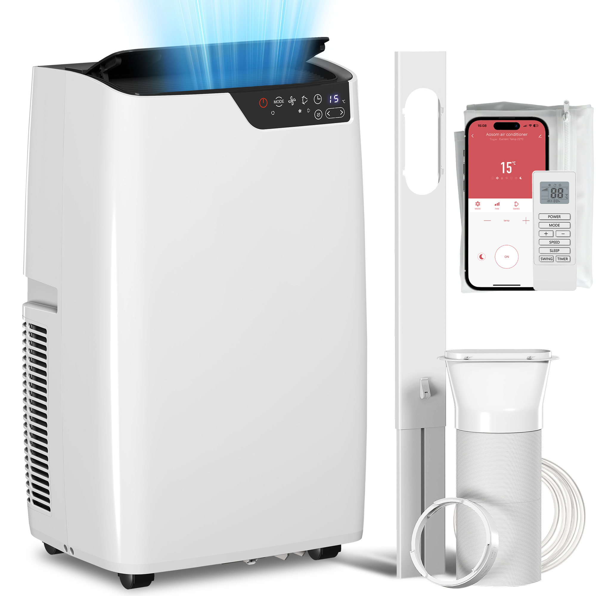 Tragbare Klimaanlage 12000 BTU, Klimagerät mit Kühl-, Entfeuchtungs-, Ventilator- , Schlafmodus, WiFi Sprachsteuerung