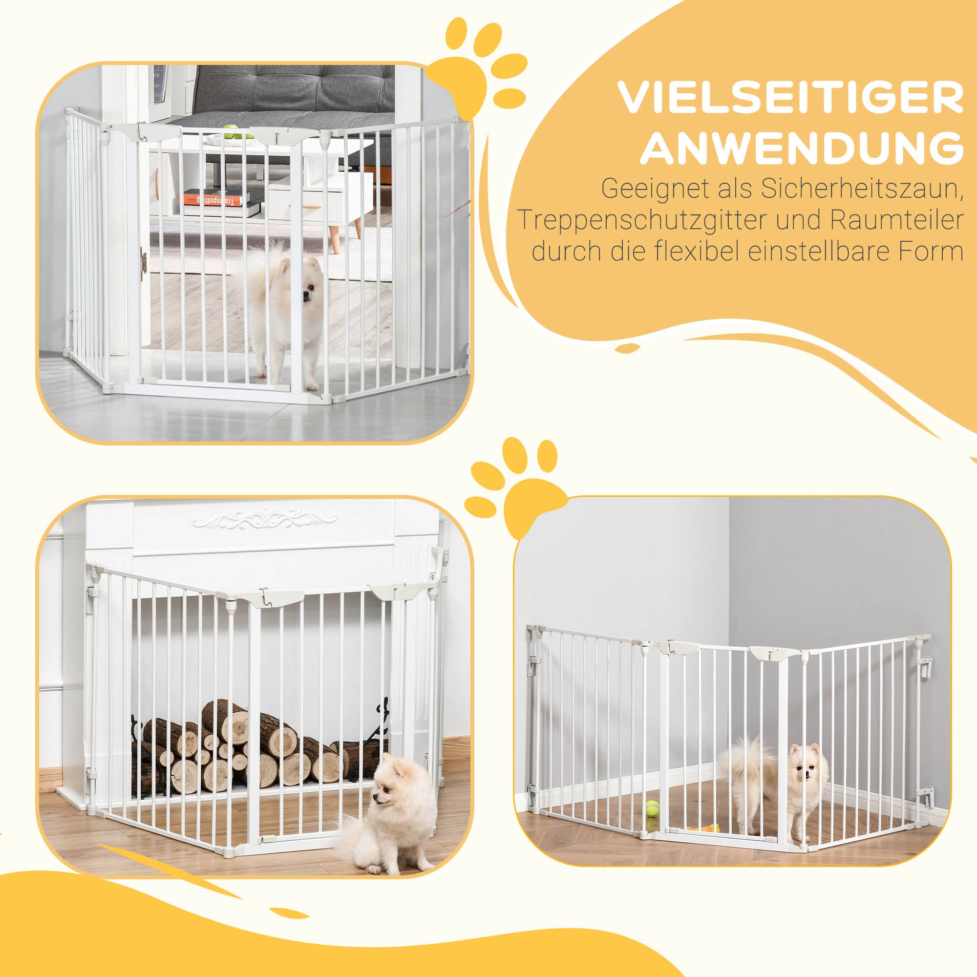 Türschutzgitter Absperrgitter Hund Freistehendes Schutzgitter 180 x 74,5 cm Hundegitter Klappbar Treppengitter Hundeabsperrgitter für Treppen, Türen, Küche, Flur, 3 Paneelen, Weiß