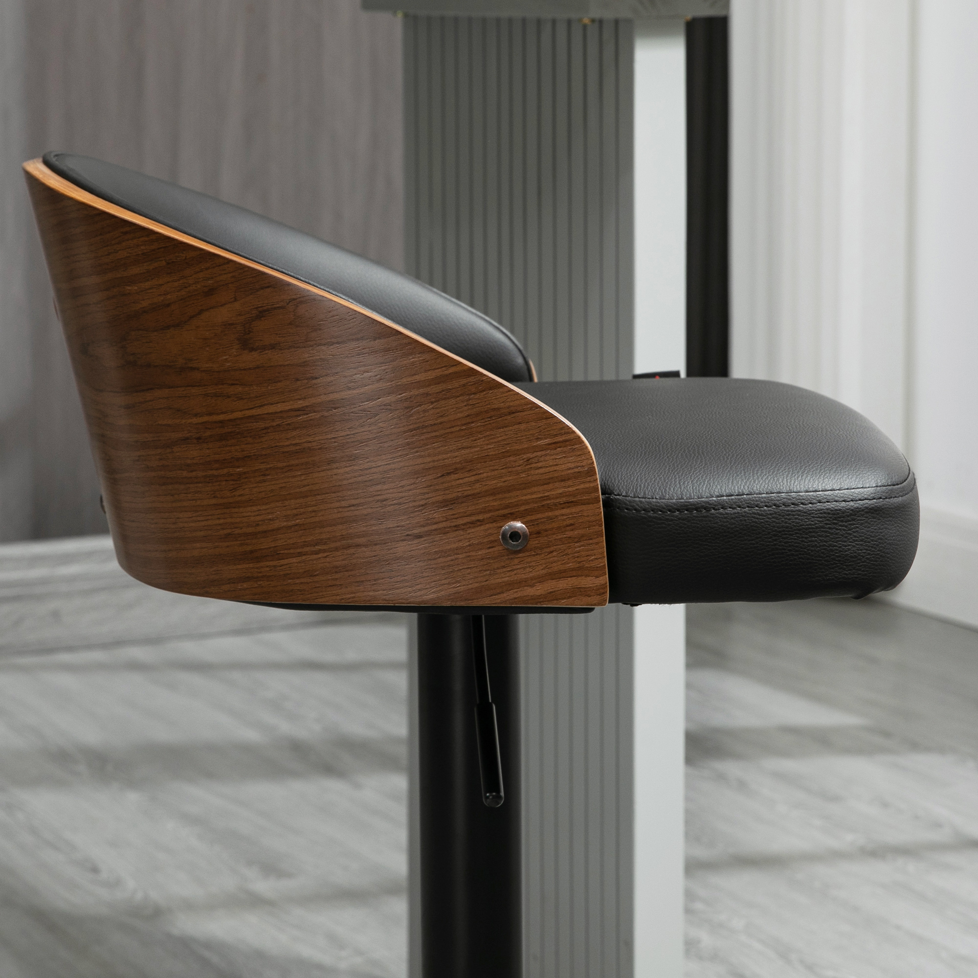 Barhocker 2er Set, Gepolstert Barstuhl aus Stahl und Massivholz, Höhenverstellbar Küchenstühle mit Fußstütze, 360° Drehbar, Tresenhocker für Küche, Wohnzimmer, Esszimmer, Schwarz+Kaffee