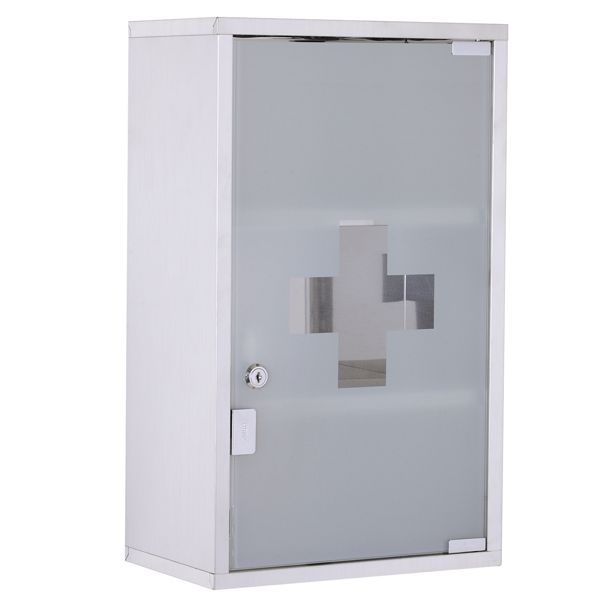 Medizinschrank Arzneischrank aus Edelstahl, Abschließbar Medikamentenschrank mit 3 Fächern, Glastür Apothekerschrank zur Medikamenten-Aufbewahrung, 30 x 18 x 50 cm