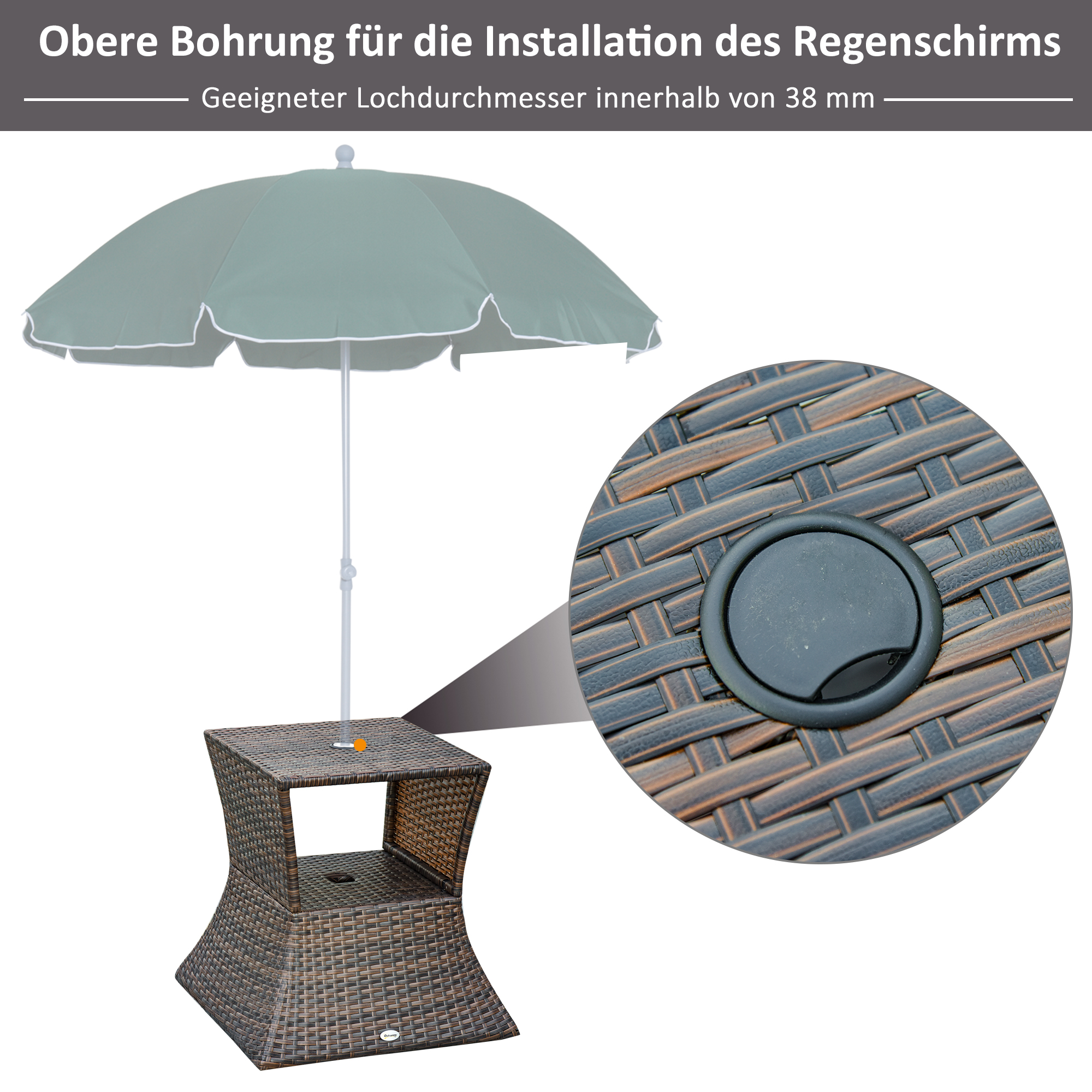 Gartentisch Beistelltisch Sonnenschirmständer Gartenmöbel Terrasse Polyrattan Braun 54 x 54 x 55 cm