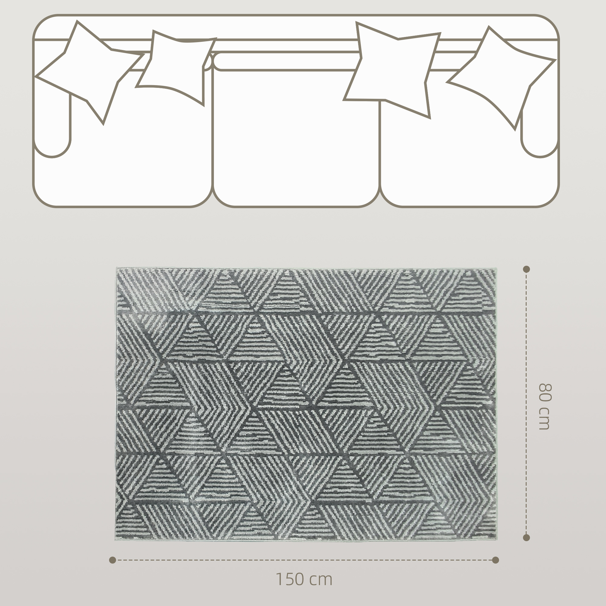 Teppich Wohnzimmerteppich im Modern Stil, waschbar Flächenteppich 150 x 80 cm Dunkelgrau