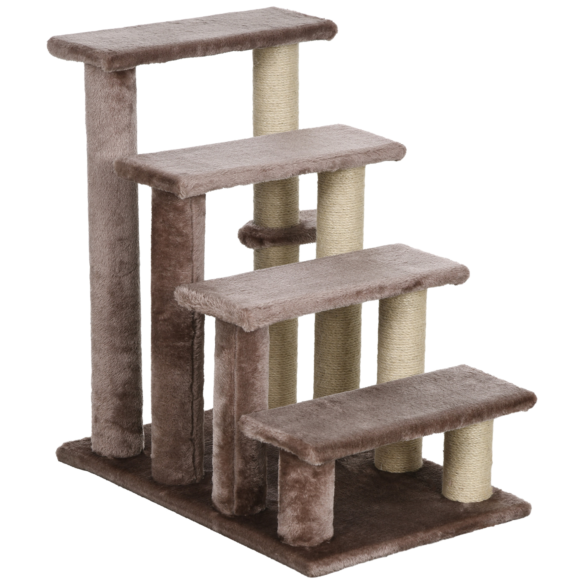 Haustiertreppe, Kratzbaum, 4-stufig, für Tiere bis 5 kg, 60x40x64cm, Braun