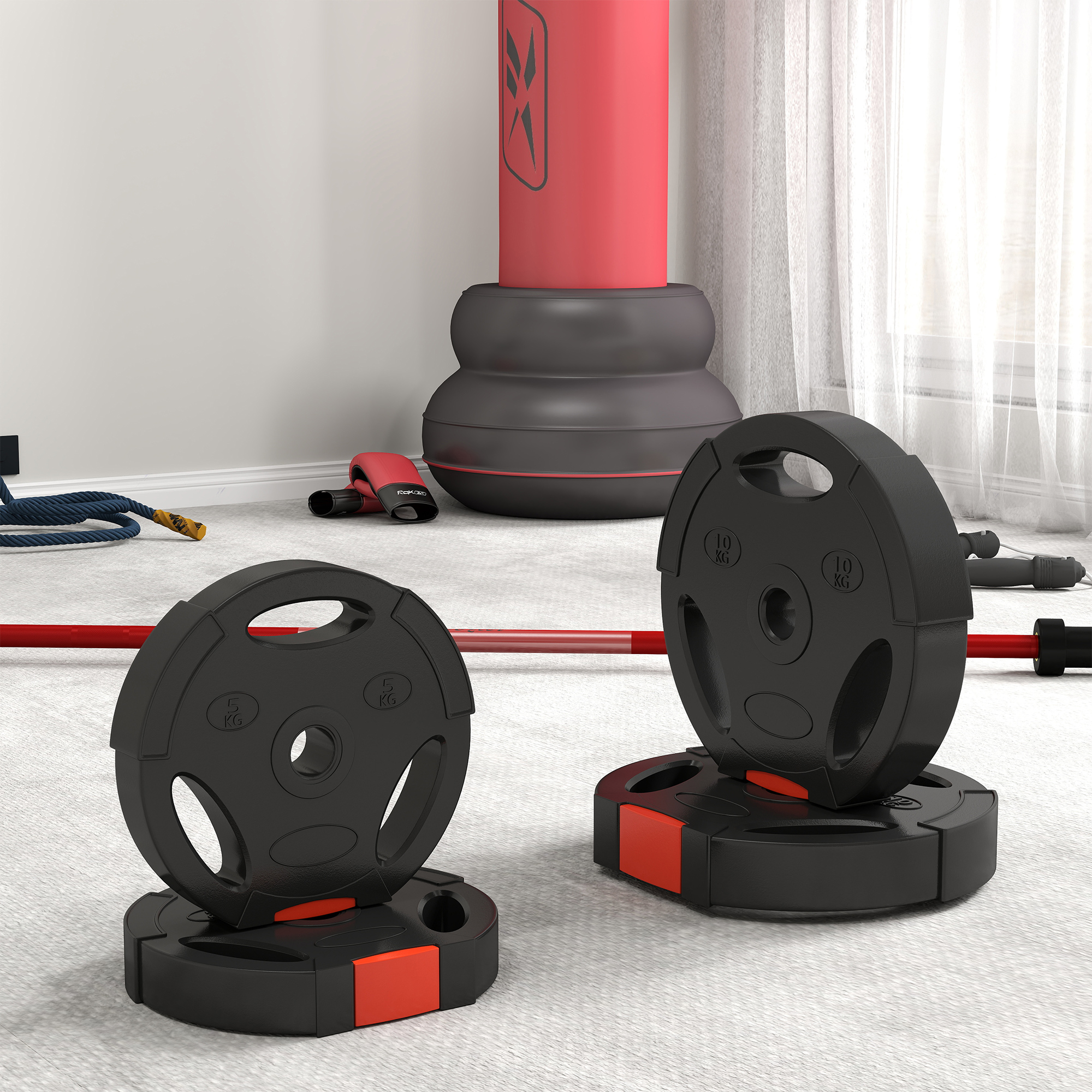 4er Gewichtsplatten-Set für Training, Fitnessstudio, Heimtraining, Stärke-Training, 2 x 10 kg und 2 x 5 kg, Schwarz