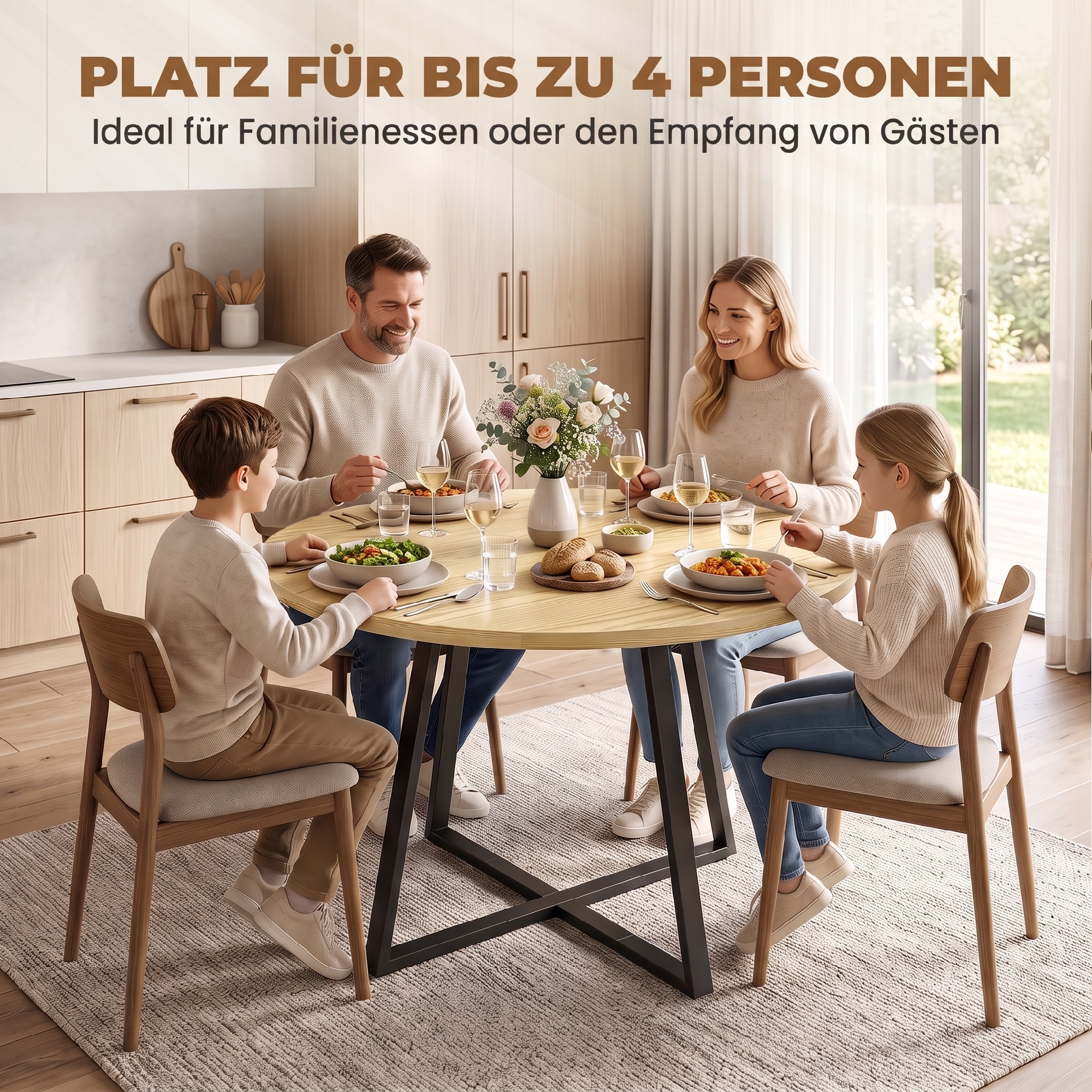 Runder Esstisch für 4 Personen Runder Küchentisch Stahlgestell 100cm Natur Schwarz