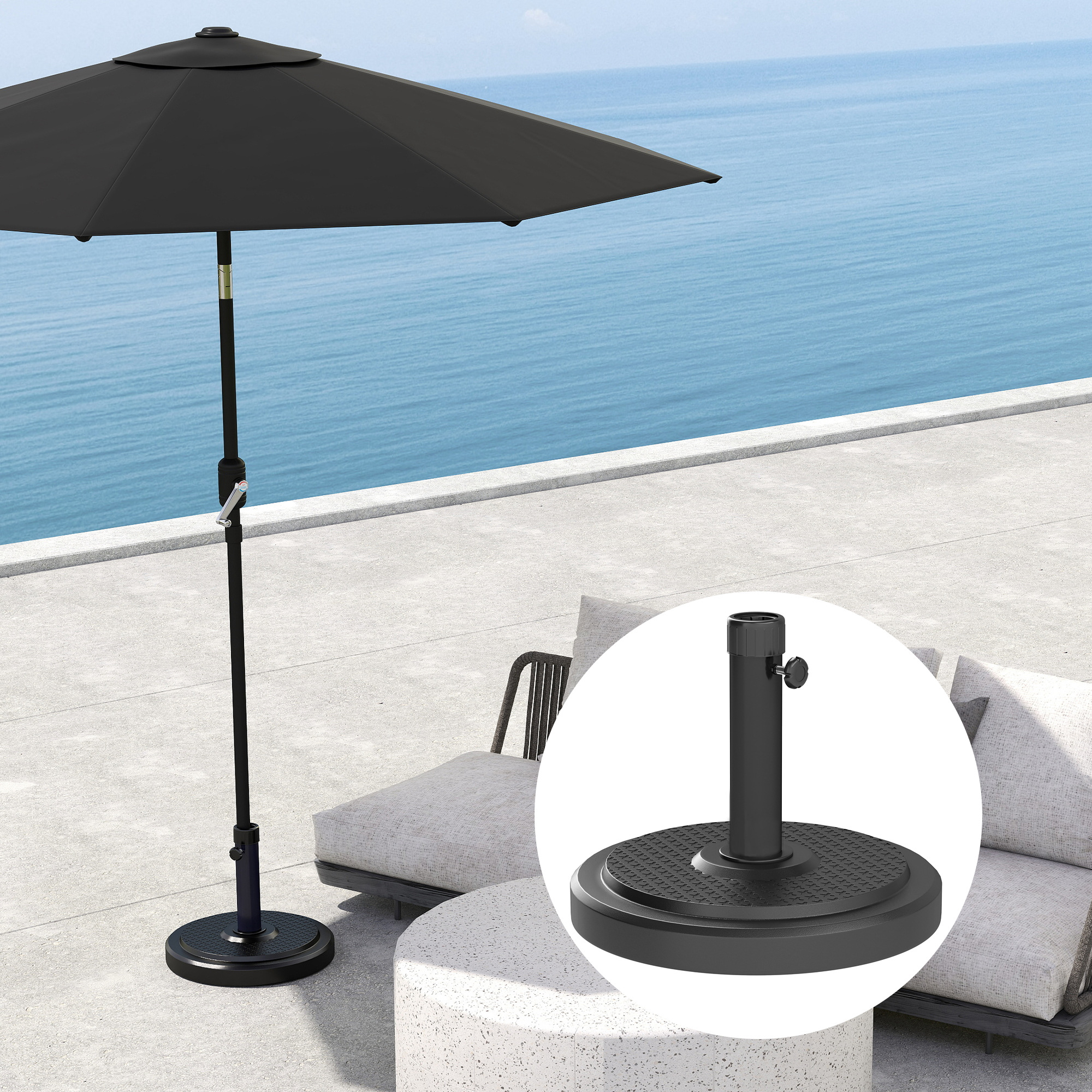 Sonnenschirmständer aus Zement 22kg Rund Schirmständer mit Feststellknopf, für Sonnenschirm 38mm/48mm