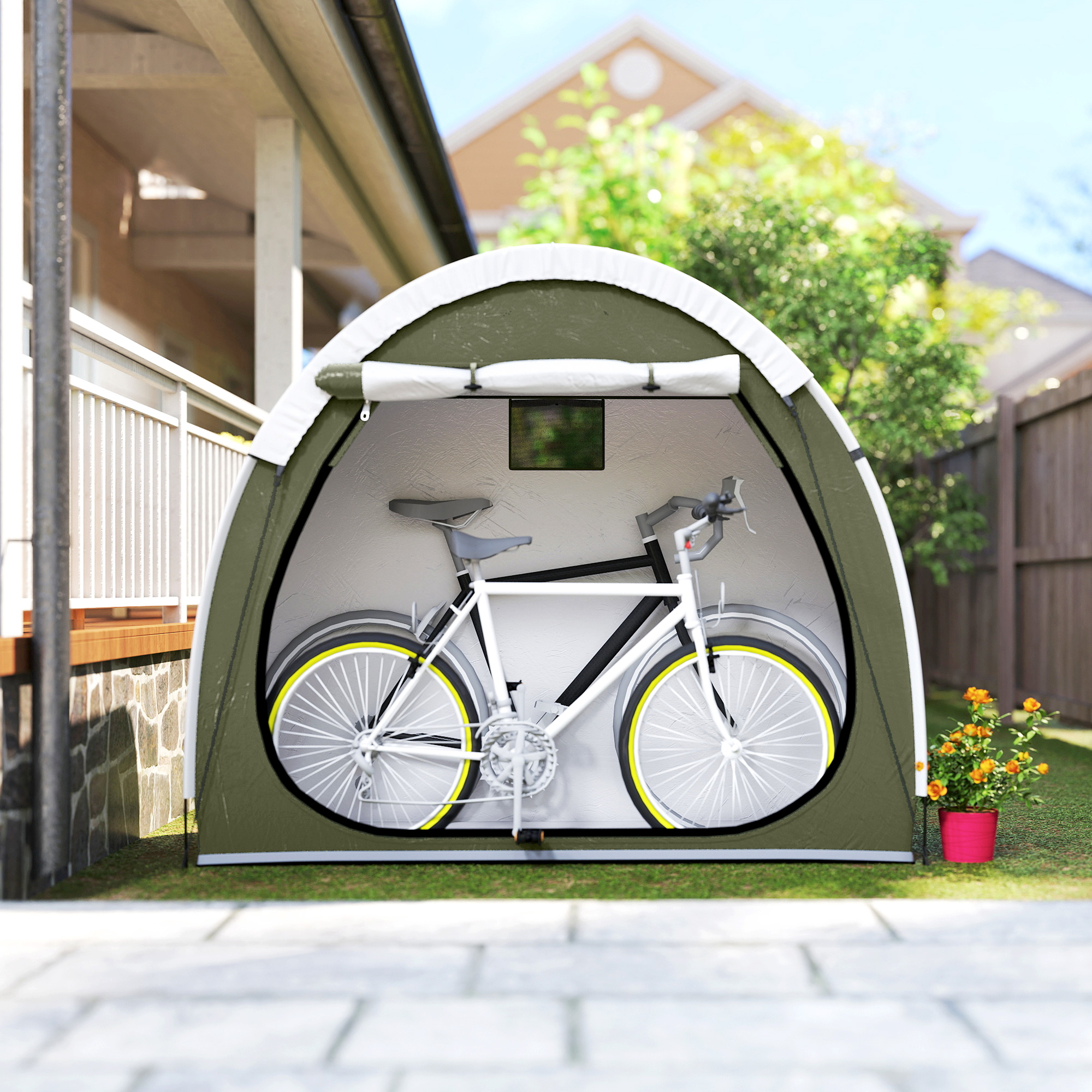 Fahrradzelt für 2 Fahrräder Fahhrradgarage mit Belüftung UPF50+ Wasserdicht 210D Oxford 200 x 80 x 170 cm