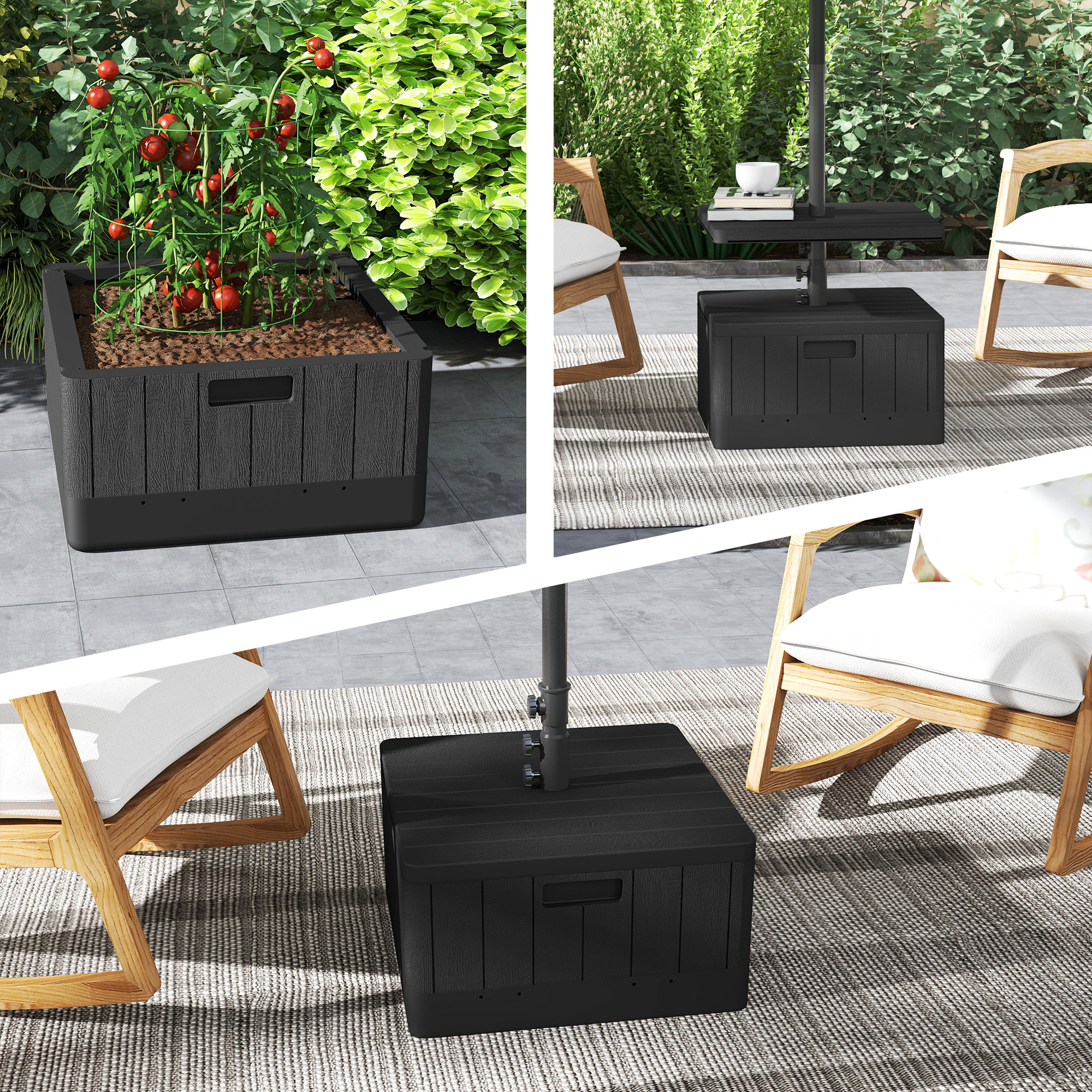 Terrassenschirmständer, Gartenschirmständer mit Tischplatte, Terrassenschirmbasis, Kunststoff, Schwarz