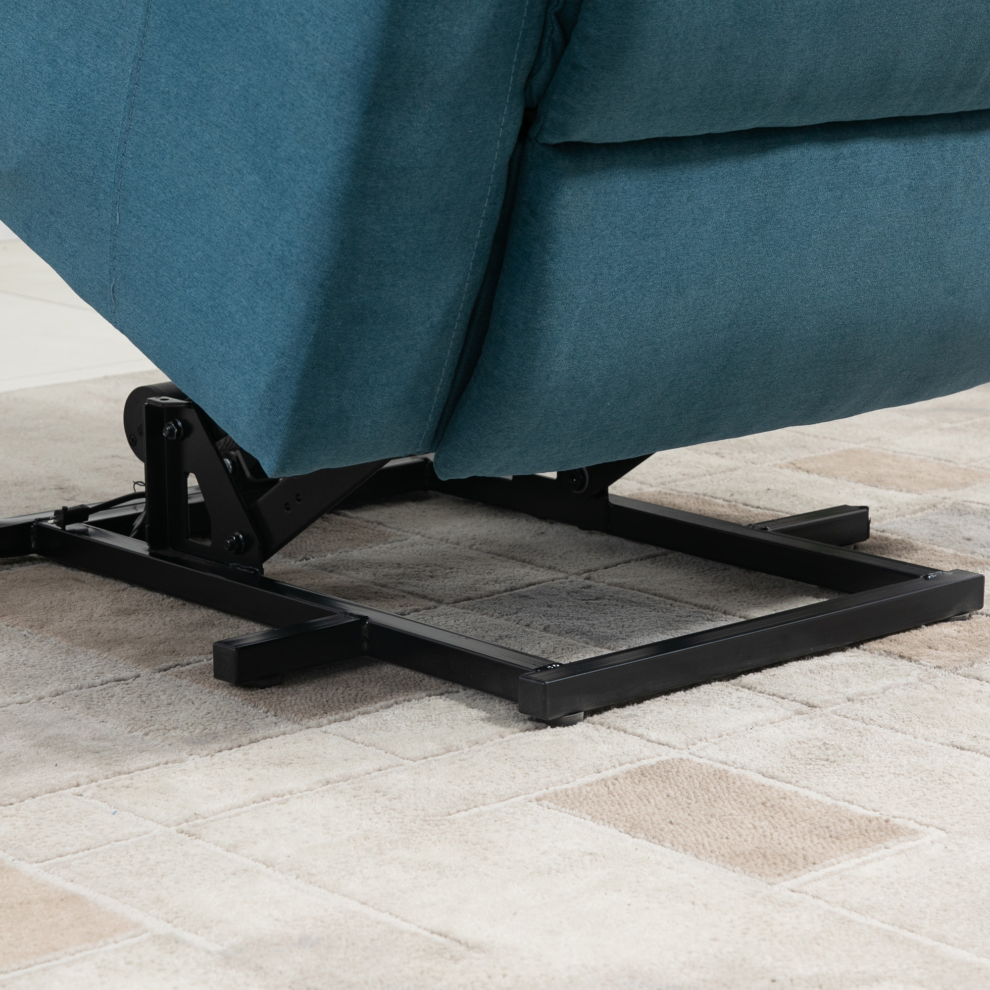 Fernsehsessel mit Aufstehhilfe Elektrisch Relaxsessel mit Liegefunktion, TV-Sessel mit Fernbedienung Seitentasche Taschenfederkern Leinenoptik Blau