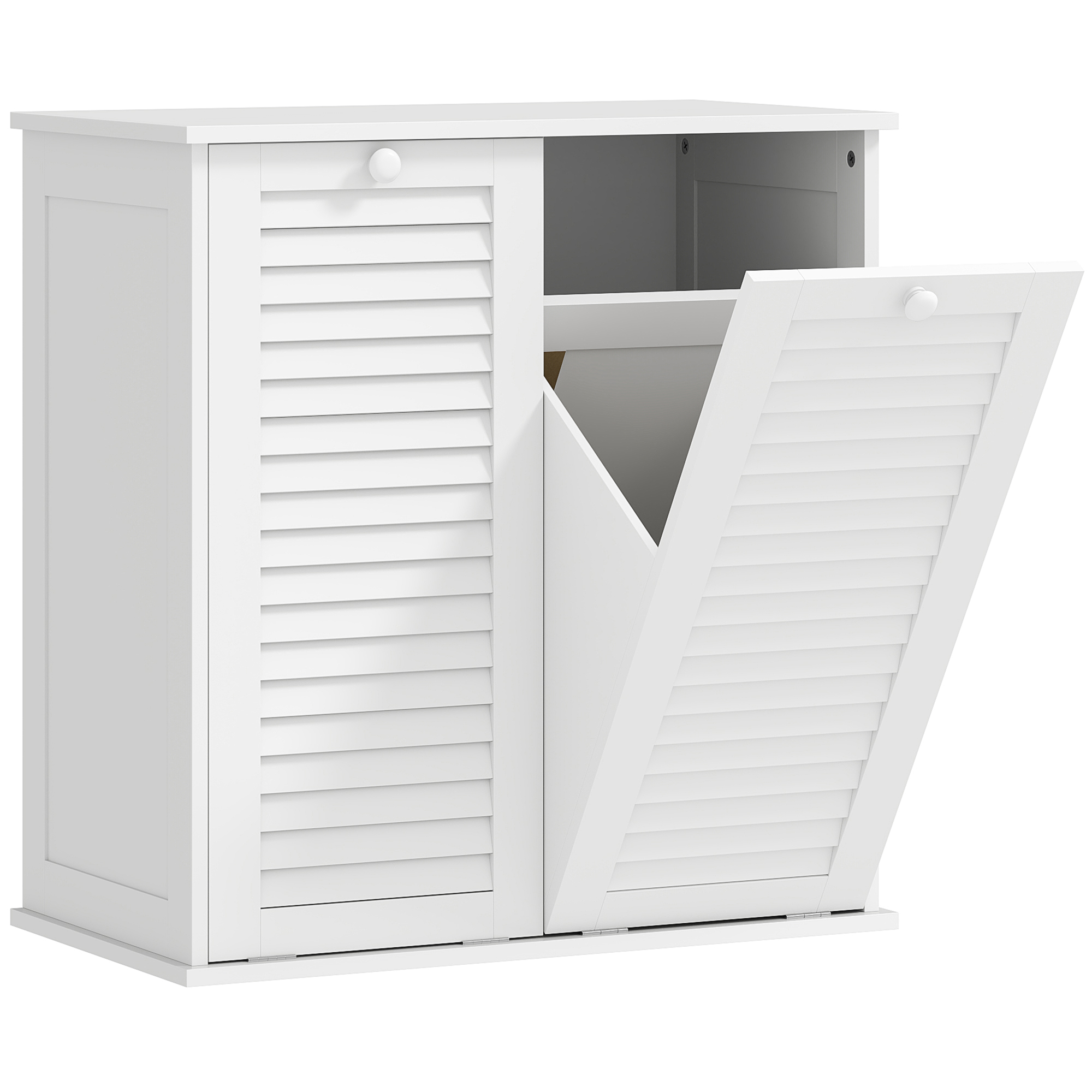 Wäscheschrank, 2 Kippbehälter für Wäsche, 2 Lamellentüren, 70 x 38 x 73 cm, Weiß