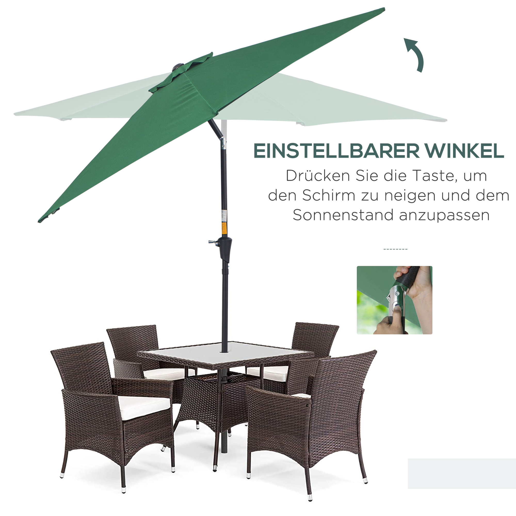 Knickschirm Sonnenschirm Gartenschirm Marktschirm mit Handkurbel Alu 180/? Polyester Dunkelgrün ?2,6 x 2,35 m