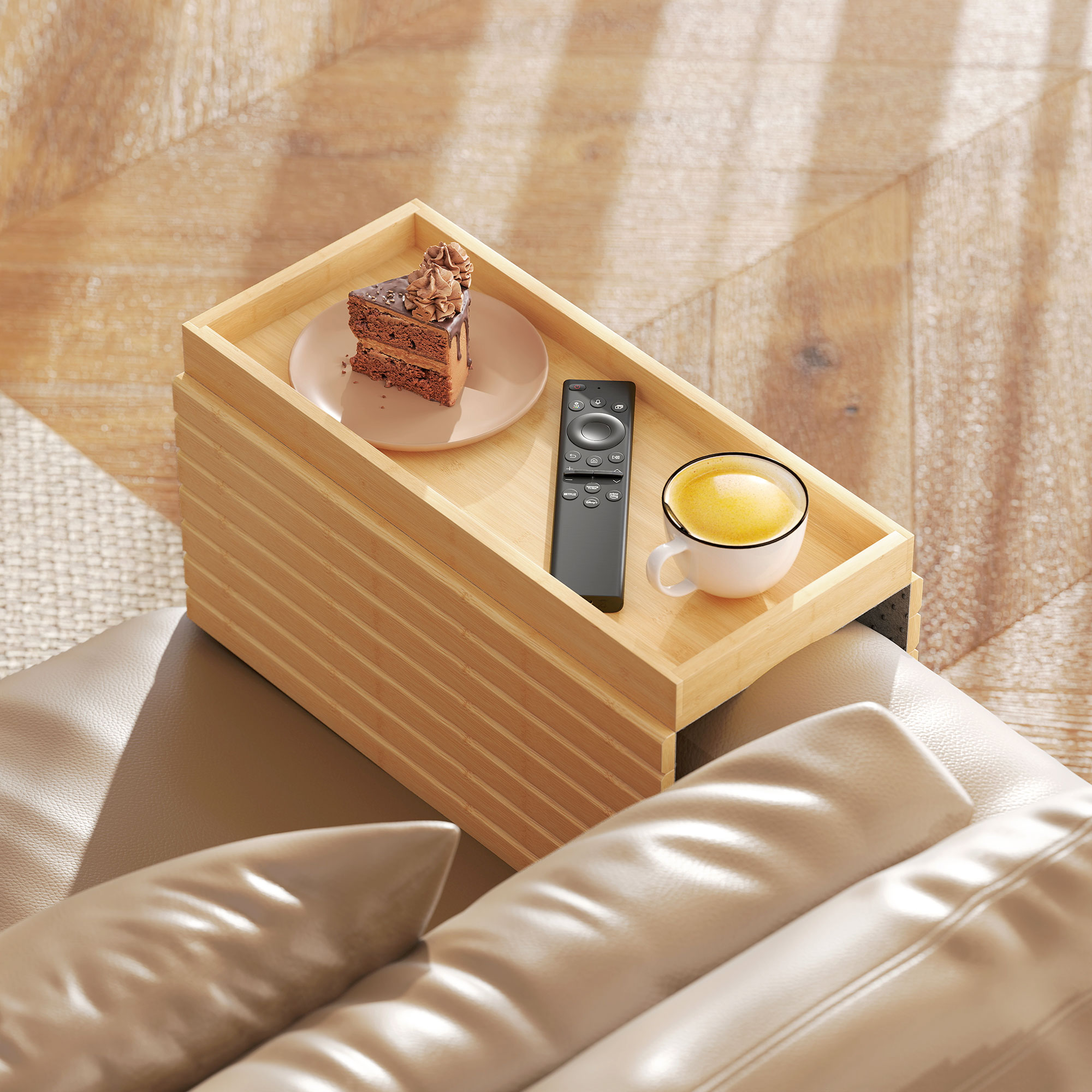 Armlehnen-Tablett für Sofas, für Getränke, Snacks, Fernbedienung, Bambusholz