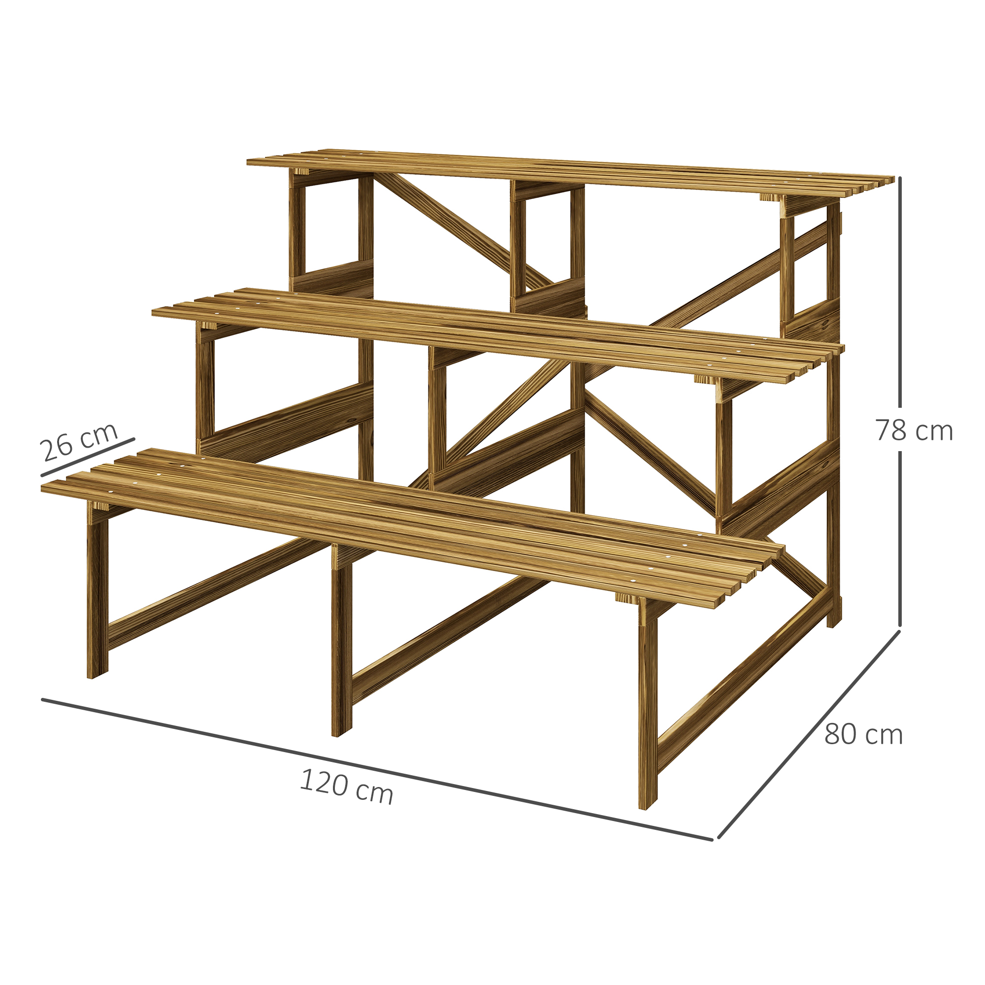 Pflanzentreppe, Blumentreppe, Blumenregal, Pflanzregal, Blumenständer, 3 Stufen, Tannenholz, 120 x 80 x 78cm