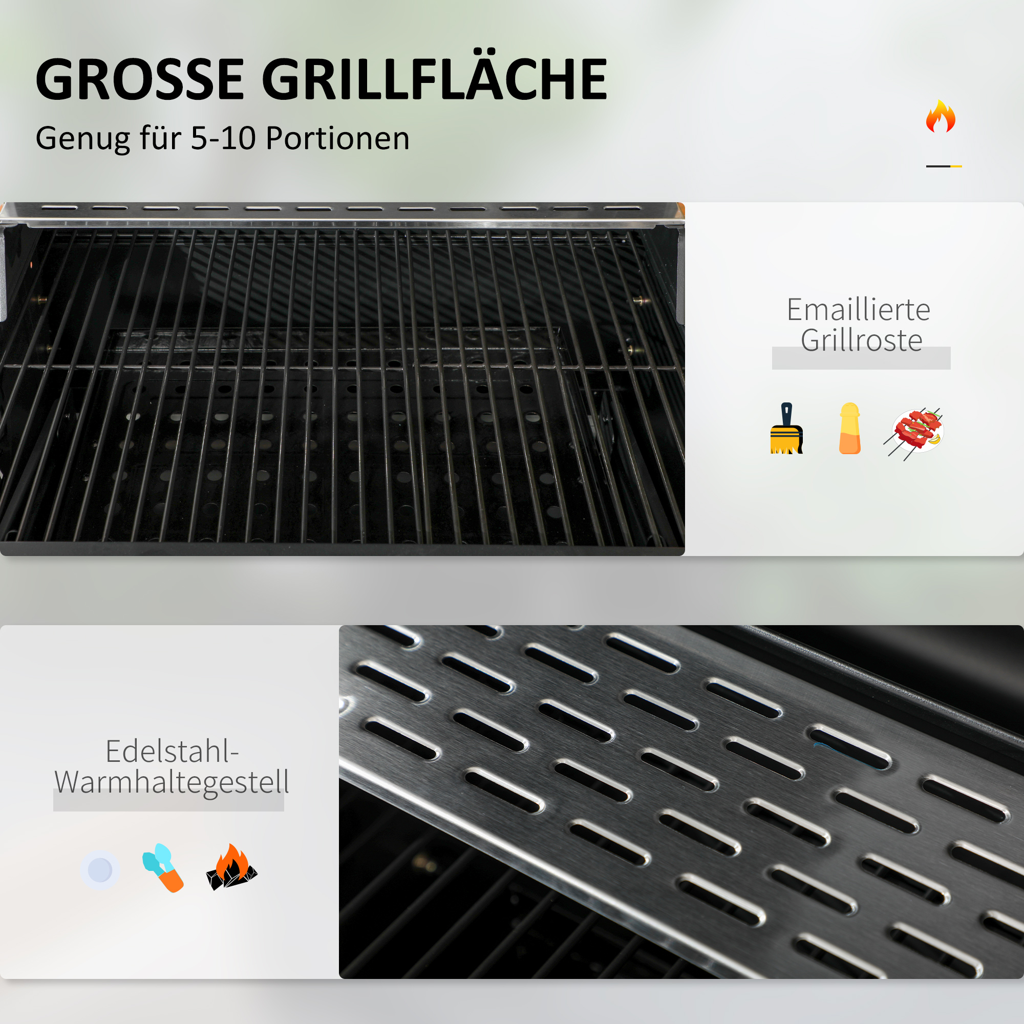 Kohlegrill BBQ-Grill Smoker, inkl. Thermometer, Flaschenöffner, 120 x 64 x 114 cm, Schwarz