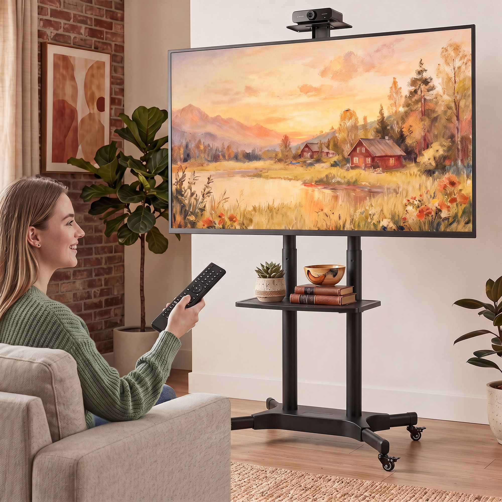 TV Ständer Rollbar für 32-75 Zoll Fernseher Höhenverstellbarer Fernsehständer mit 2 Ablagen, Metall, max. VESA 400x600mm